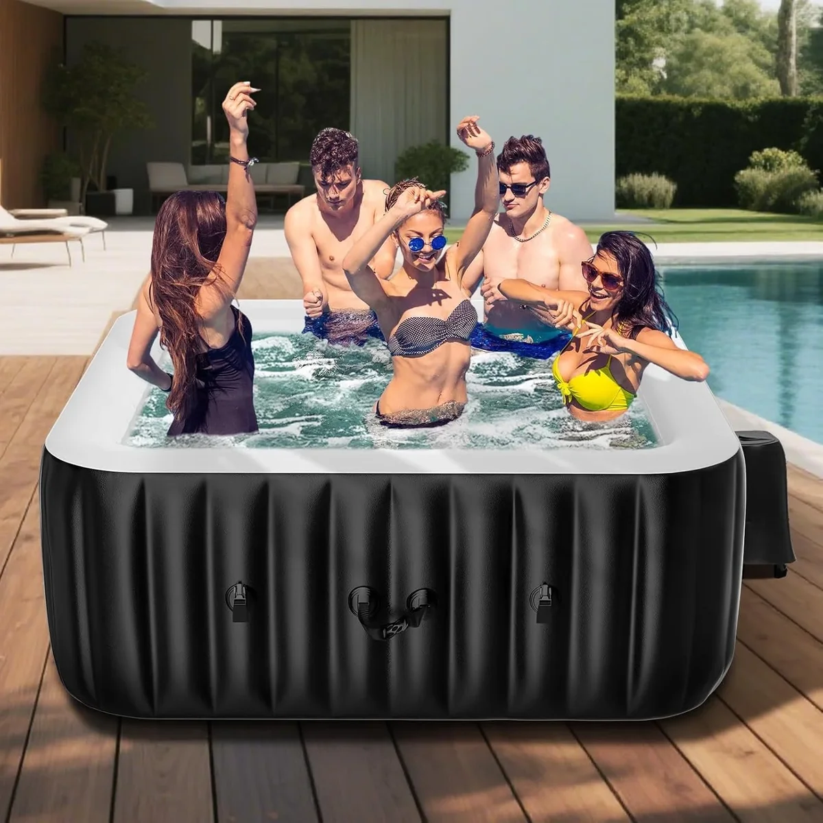Everdaily Essentials 4-6 Person Inflatable Hot Tub, Large Square Portable Blow up Hot Tub, Leak-Proof PVC Outdoor Spa with 130 Air Jets, Insulated Cover and H 1820