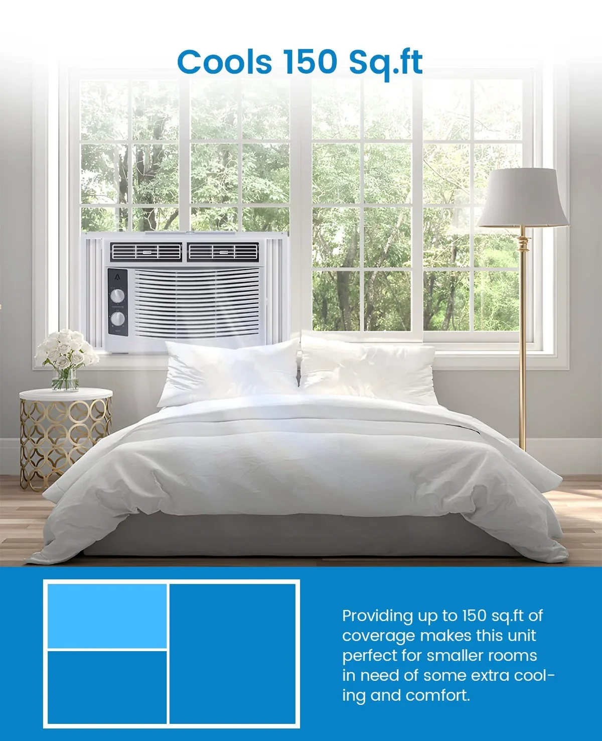 Everdaily Essentials 5000 BTU Window AC Unit- Cools Rooms 150 Sq.Ft, Low-Noise & Energy Saver for Bedroom, Office, Dorm Ref. 2633