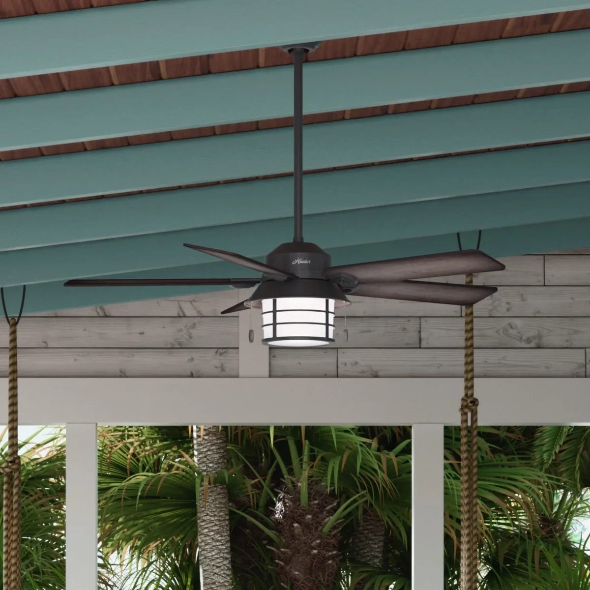 Hunter 54 inch Outdoor or Indoor Ceiling Fan with LED Light - Rustic Ceiling Fan with Pull Chain, For Bedroom, Living Room, or Patio, Standard Mo 2133