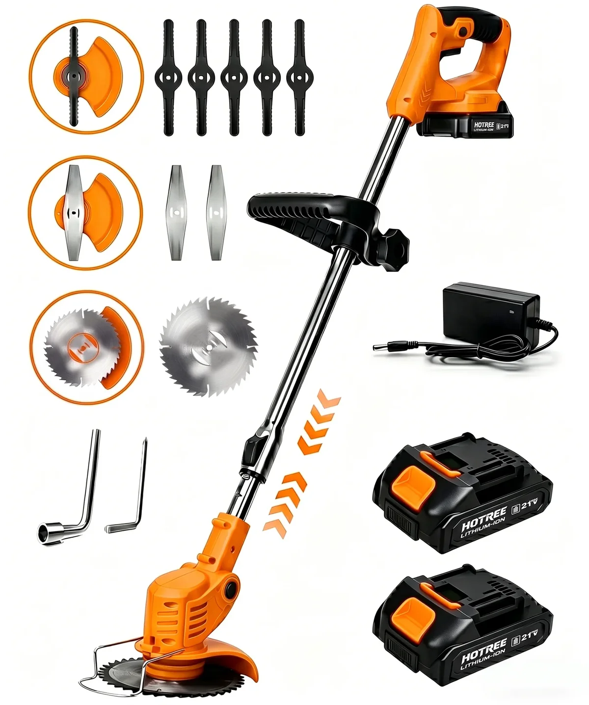 HOTREE 12-Inch 21V Cordless String Trimmer & Lawn Edger, 3-in-1 Lightweight Weed Eater with 2 Batteries (2.0Ah) & 3 Blade Types 9039