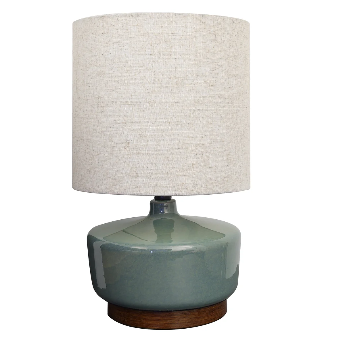 Better Homes & Gardens 17" Tall Modern Mid-Century Ceramic Table Lamp with Wood Base 9471