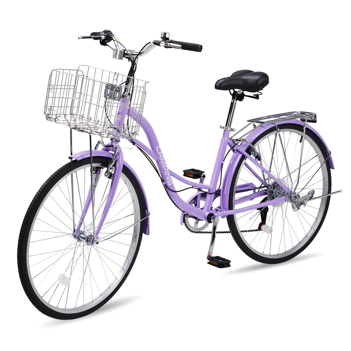 Ktaxon 26" Womens Bike, 7 Speed Beach Cruiser Bike for Adults Women with Basket & Rack, Step Through City Bikes, Purple 6557