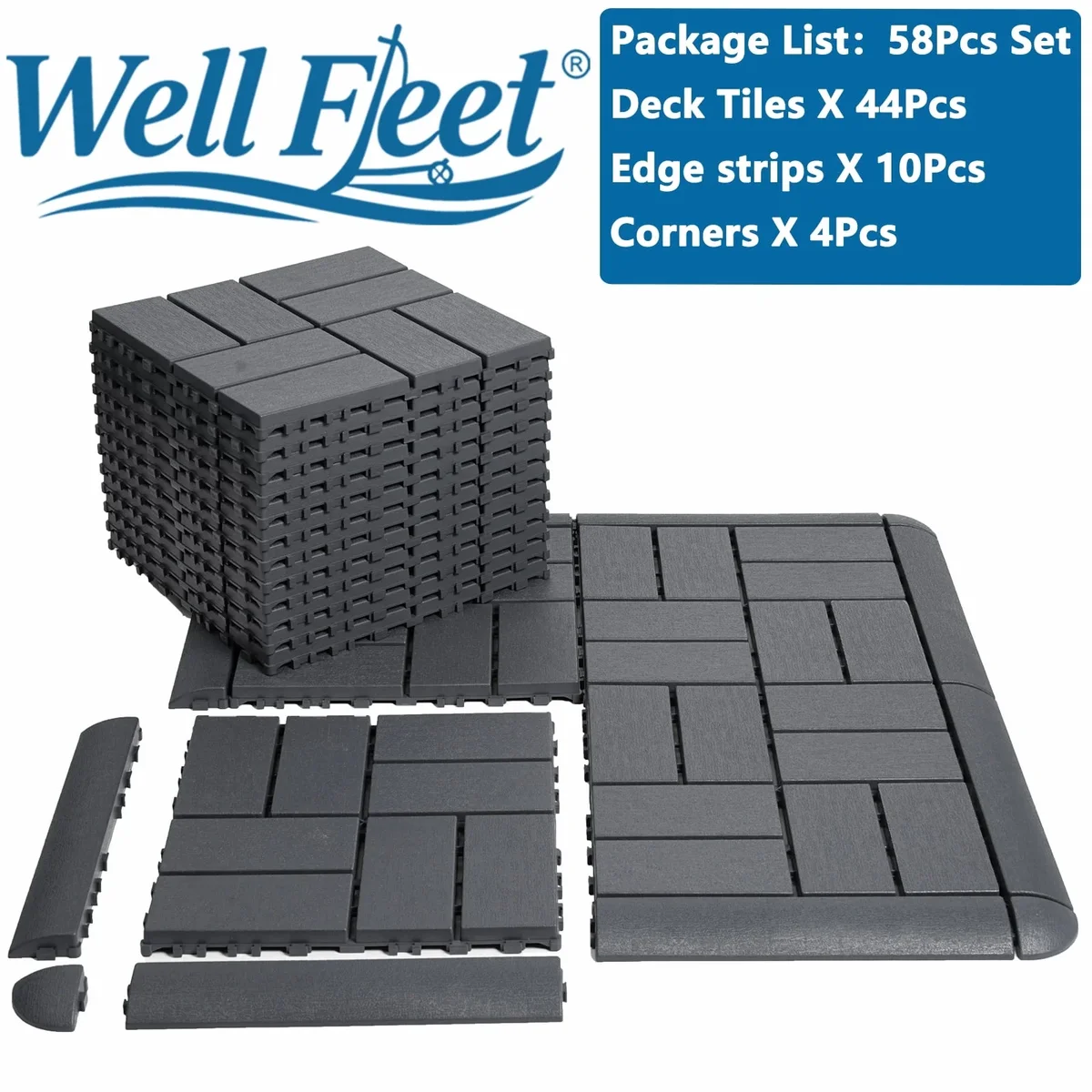 Everdaily Essentials 58 Pcs Plastic Interlocking Deck Tiles, 12"x12" Texture Plastic Patio Tiles, For Indoor Outdoor Use, Decking Tiles For Garden Lawn Swi 6963
