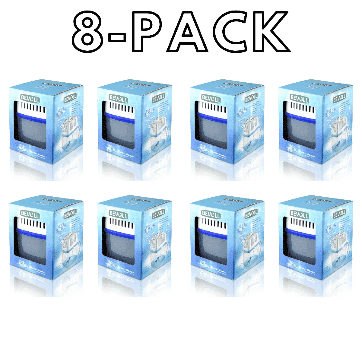 Bevoll Moisture Absorbers - Dehumidifiers 8 Pack 17.6 oz Strong Odor Eliminator for Home Basement Bathroom Bedroom Car rv Safe Closet, 3644