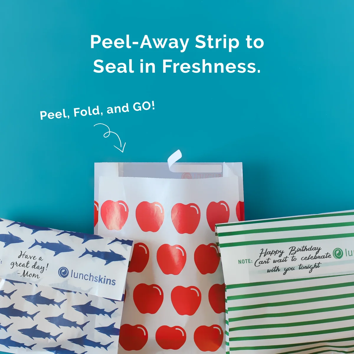 Lunchskins Recyclable & Sealable XL Sandwich Bags – 50 Count | Stripe Design | Eco-Friendly Food Storage Bags Made from Grease-Resistant Glassi 5198