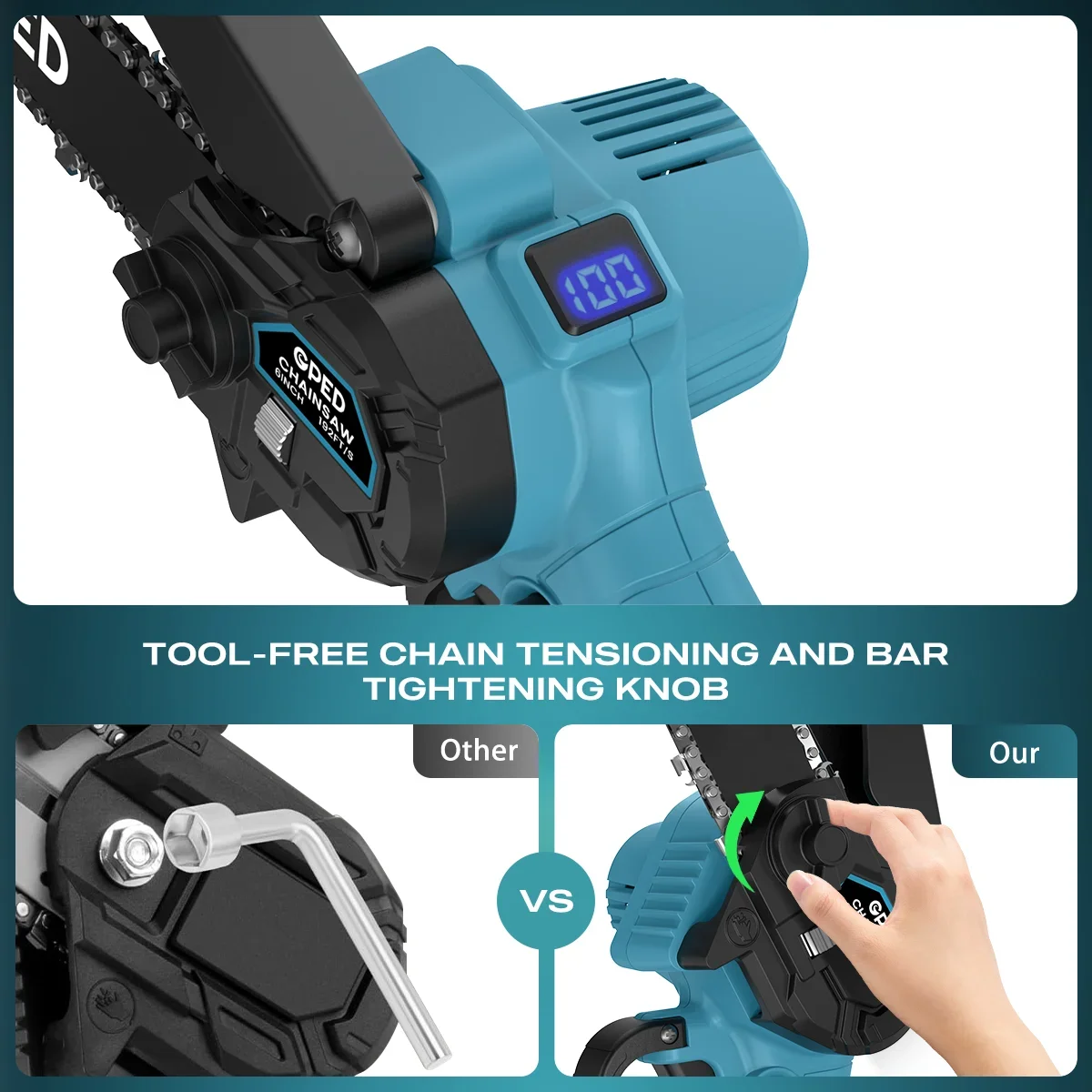 GPED Mini Chainsaw, 6 inch Portable Electric Chainsaw Cordless, Handheld Chain Saw Pruning Shears Chainsaw for Tree Branches, Courtyard, Househol 9045
