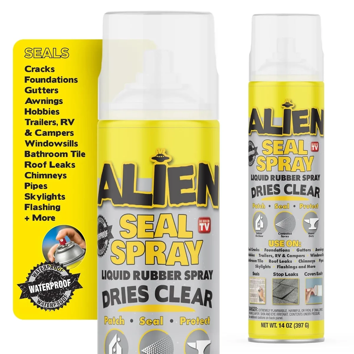 Alien Waterproof Sealant Spray Clear Caulk 14 oz Liquid Rubber Seal Insulate for Indoor Outdoor 0198