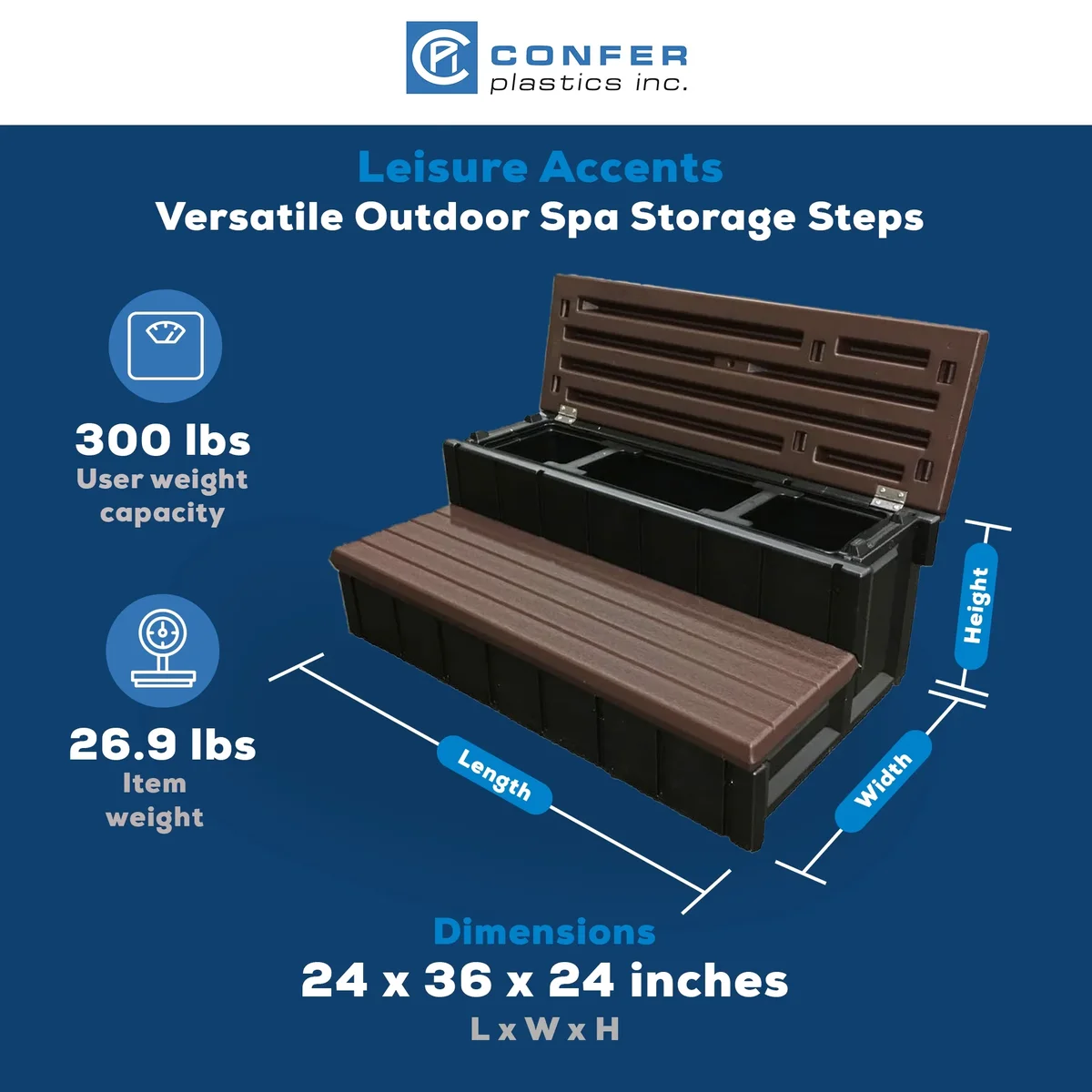 Everdaily Essentials Leisure Accents Outdoor Spa Hot Tub Storage Steps, Espresso Ref. 4319