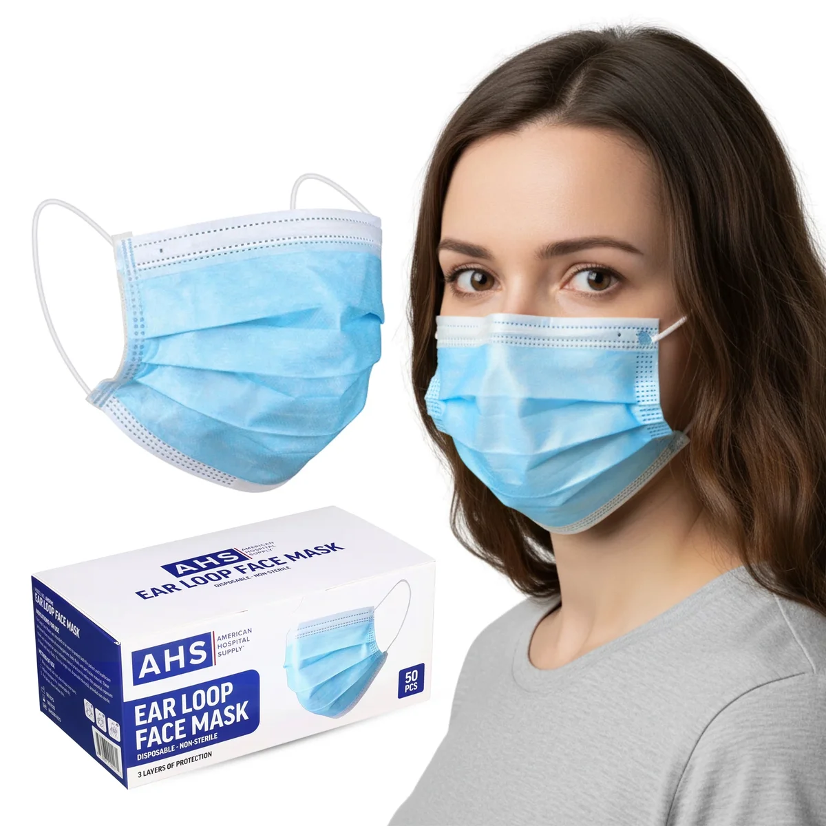 American Hospital Supply Protective Earloop Face Mask, Box of 50 4796