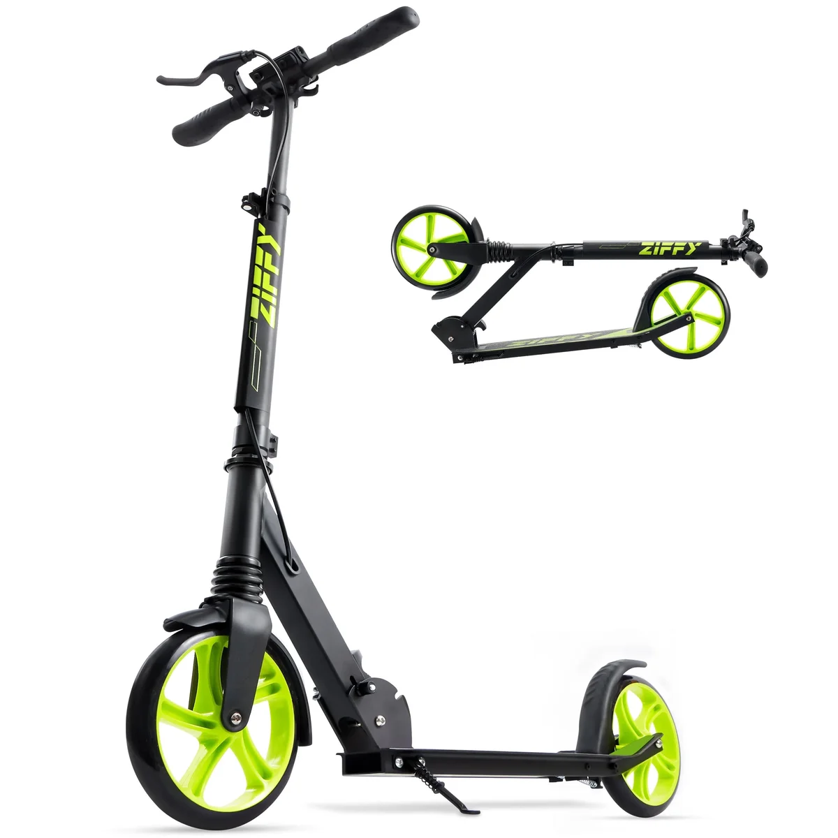 ZIFFY Kids Scooter with Hand Brake,Foldable Kick Scooter for Ages 6-12,4 Adjustable Heights,Birthday Gift,Christmas,Green 8067