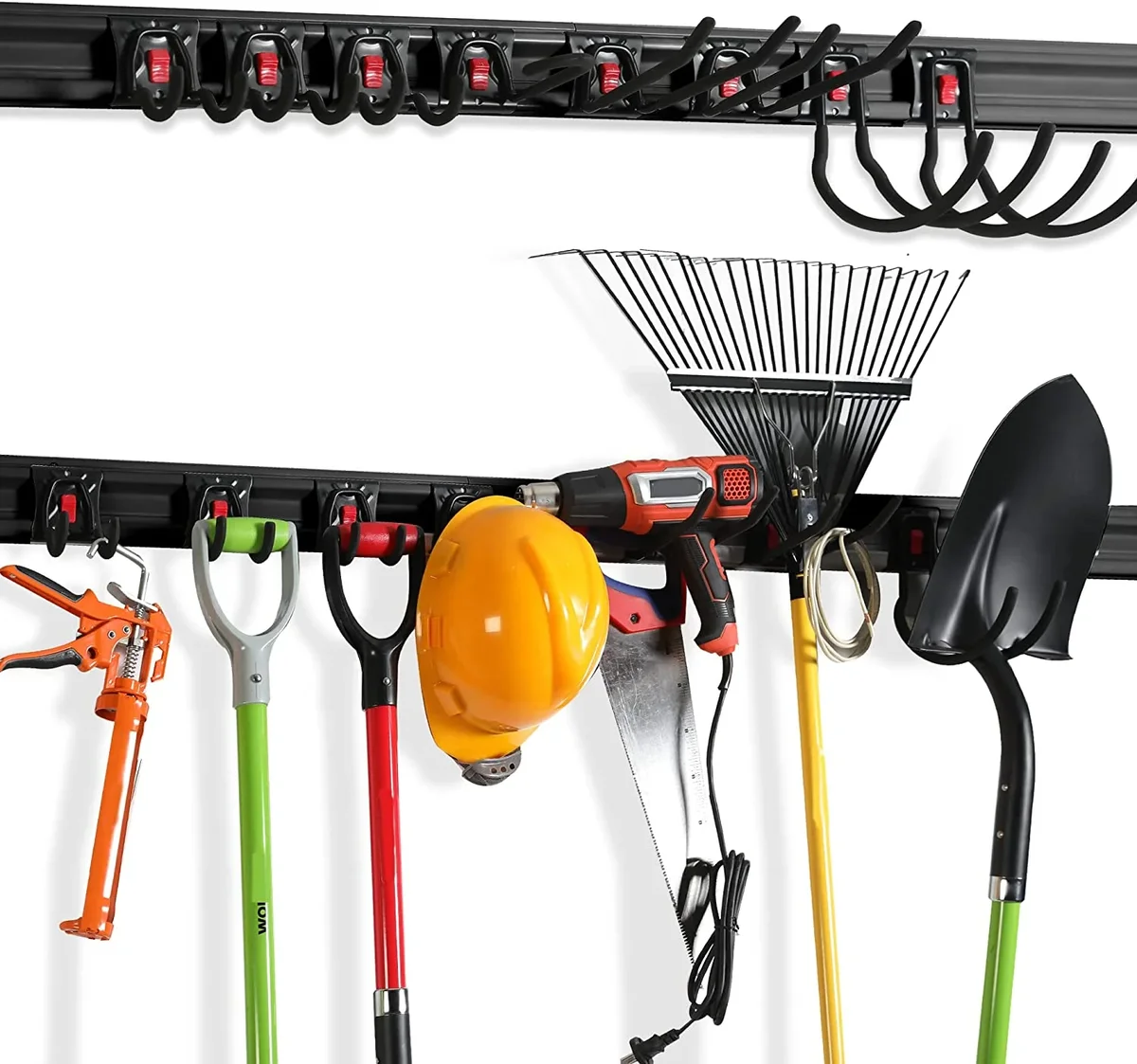 WORKPRO Garage Storage, Garden Tool Organizer Wall Mount 64 Inch with 8 Adjustable Hooks and Hangers, 4 Rails Steel Heavy Duty Tool Rack Holder 9245