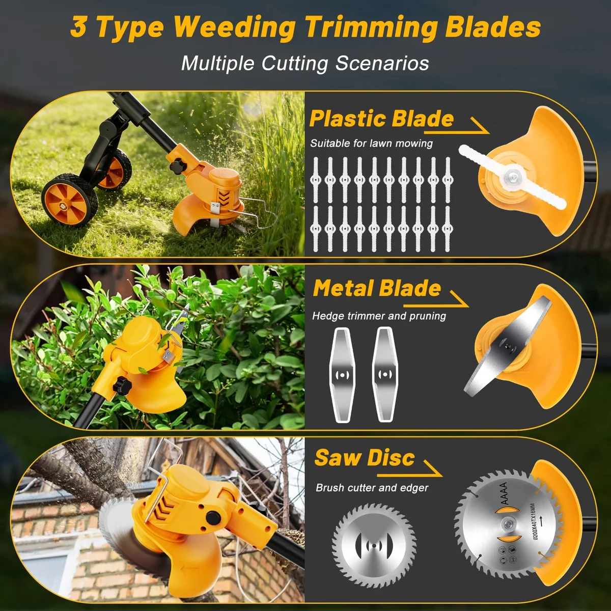 Lemolifys 6-inch Weed Eaters with Wheels & 3 Blades, 21V Battery String Trimmer for Lawn Yard Garden 4422
