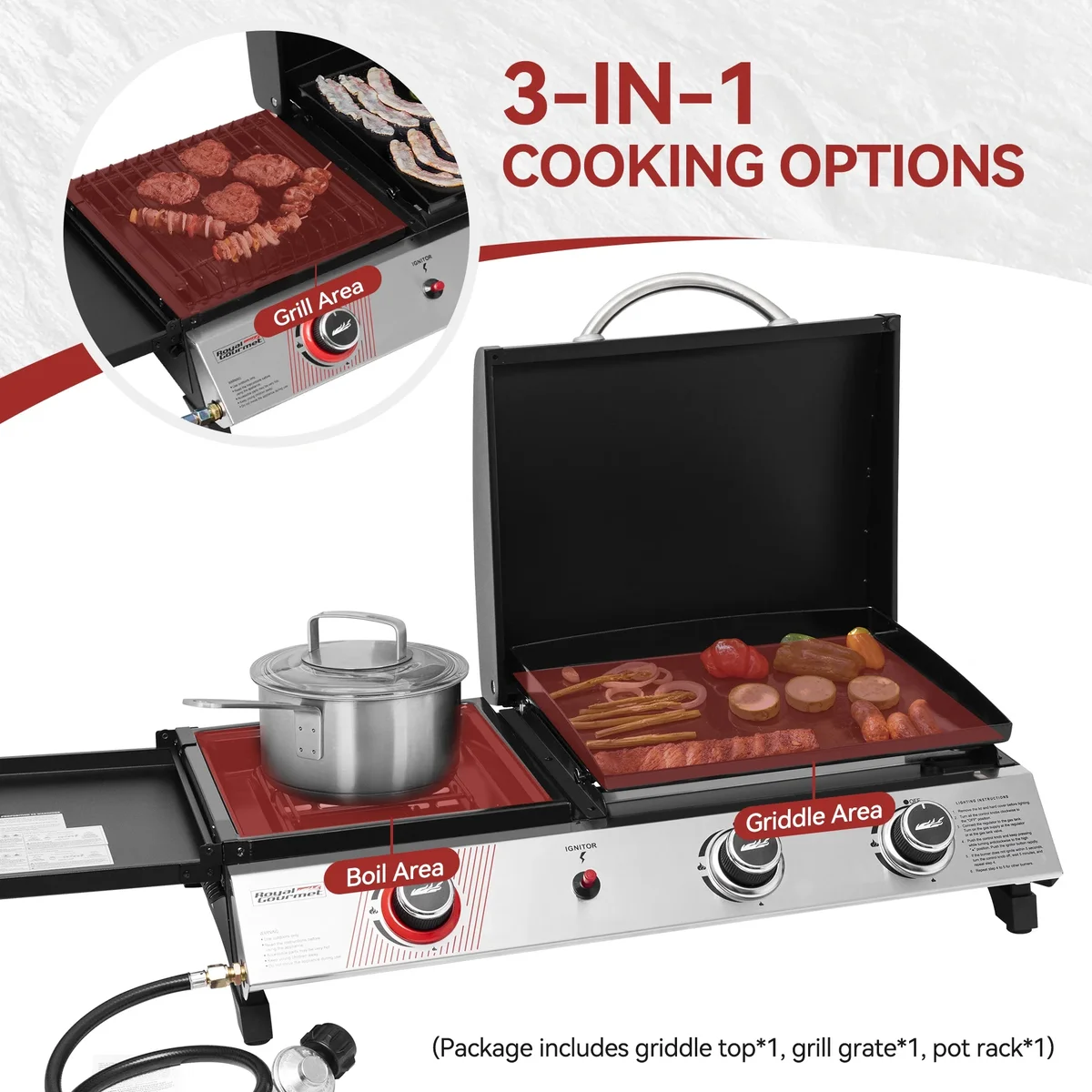Everdaily Essentials 3-Burner Portable Gas Griddle with Side Burner, PD1305H Ref. 3083