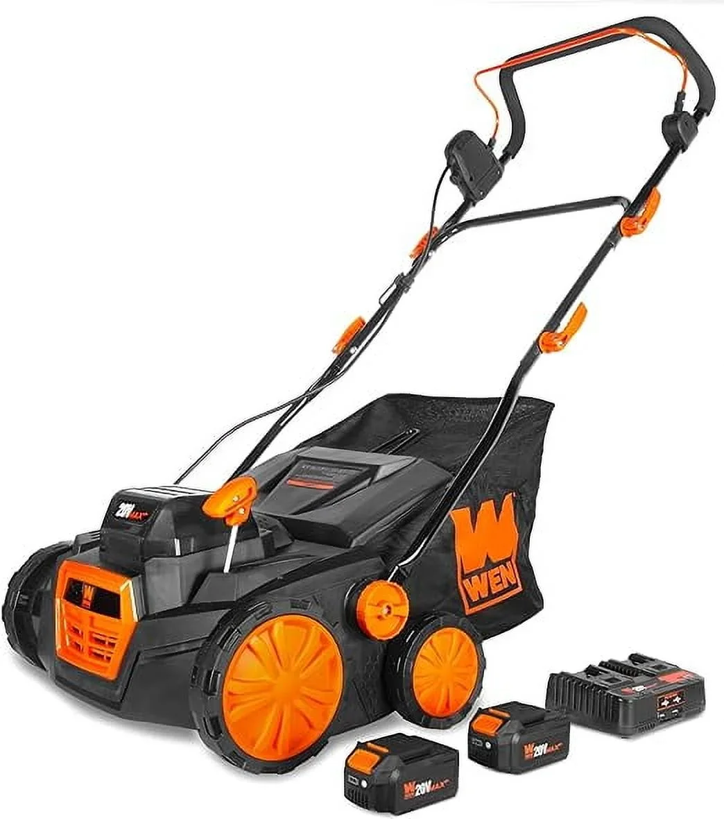 WEN 15" 20V Cordless Electric Dethatcher and Scarifier Walk-Behind Lawn Mower 9798