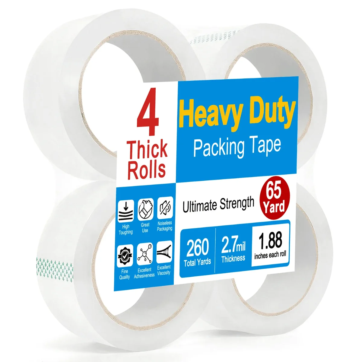 YOSINT 4 Rolls Heavy Duty Packing Tape, 2.7 mil Clear Shipping Tape, 1.88 inch x 65 Yards per Roll, Strong Adhesive for Packaging, Mailing, Moving & Sto 5702