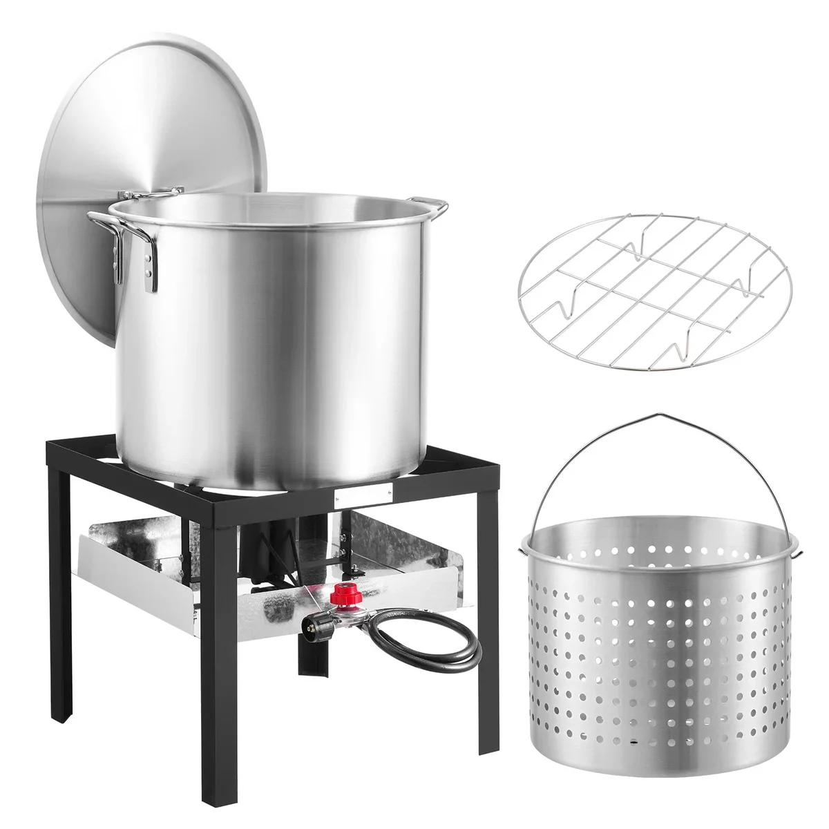 KFFKFF 80 Qt Seafood Cooking Set with Filter, Exterior Seafood Boil Container and Holder, Culinary Kit, Aluminum Soup Pot with 100,000 BTUs Propa 2806