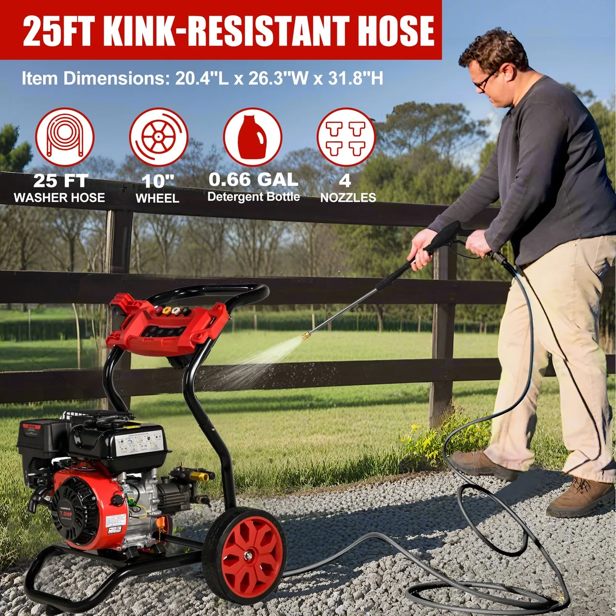 Seizeen Pressure Washer Gas Powered, 3500PSI High Pressure Power Washer W/7.0HP Aluminum Pump, 210CC Powerful Engine, Maximum Spray 32.8FT, 4 Nozzles, fo 2831