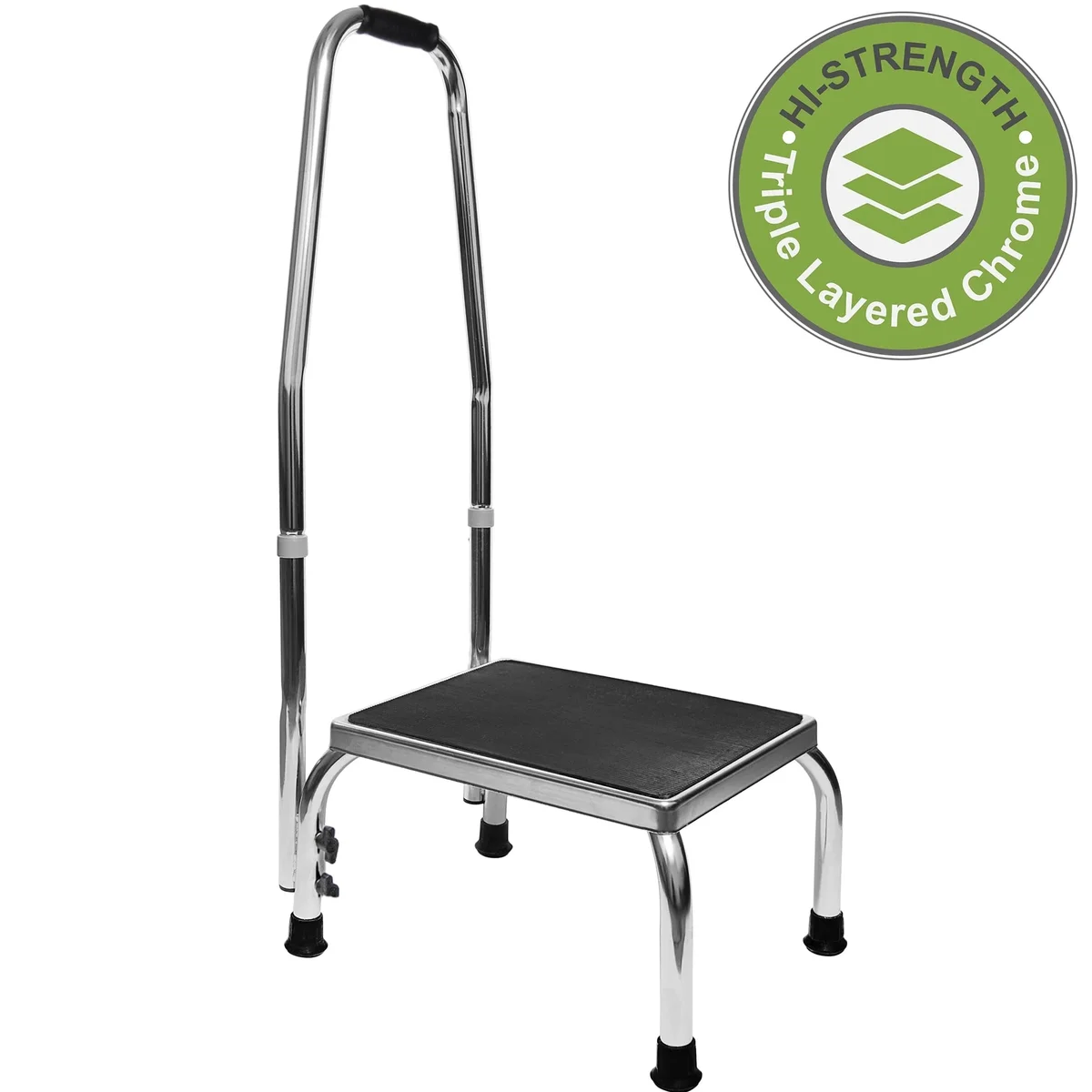 Vaunn Medical Foot Step Stool with Handle and Anti Skid Rubber Platform, Lightweight and Sturdy Stool for Children, Adults and Seniors, Chrome 3823