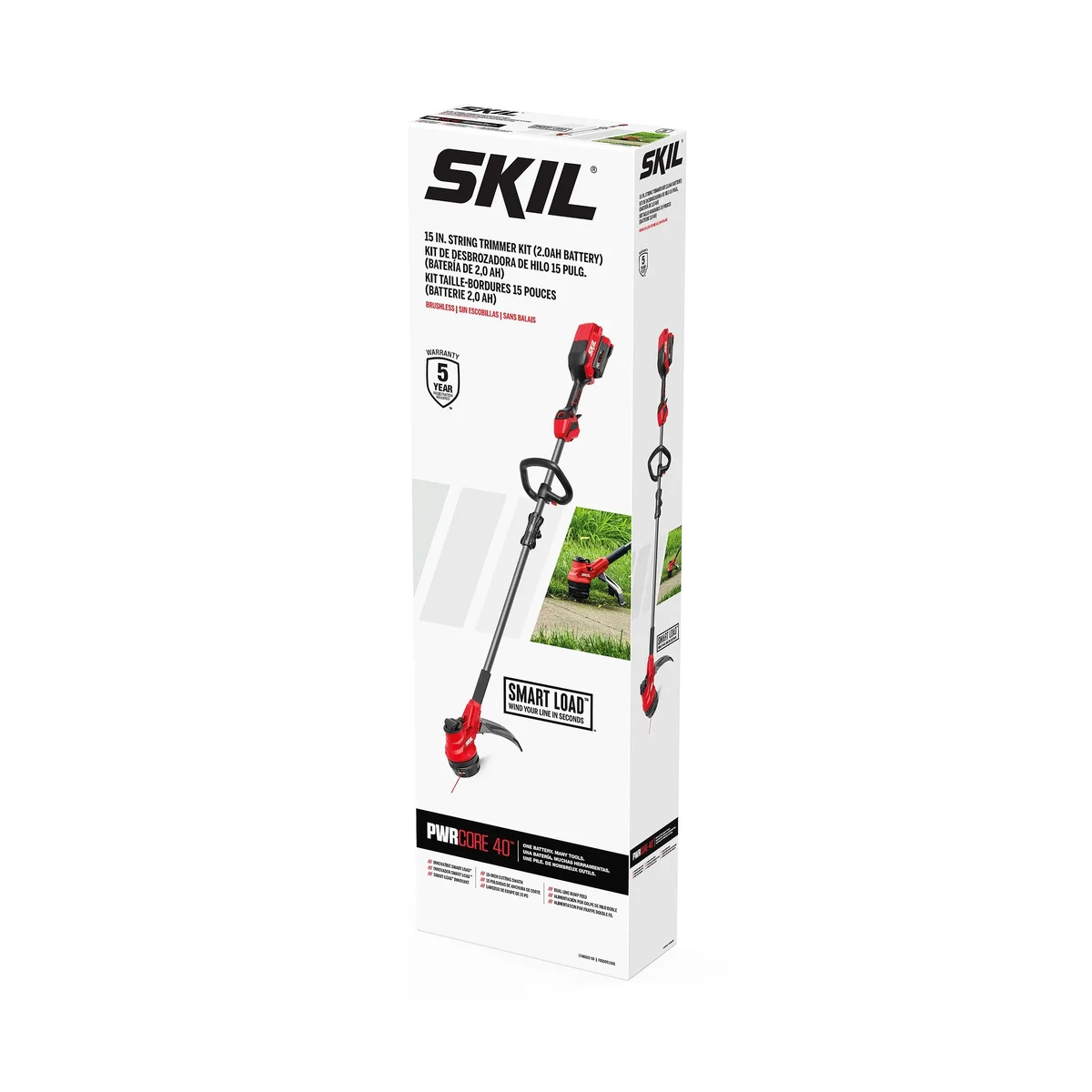 SKIL PWR CORE 40V Brushless 15-Inch String Trimmer Kit with 2.0Ah Battery and 60W Charger, LT4832C-10 0836