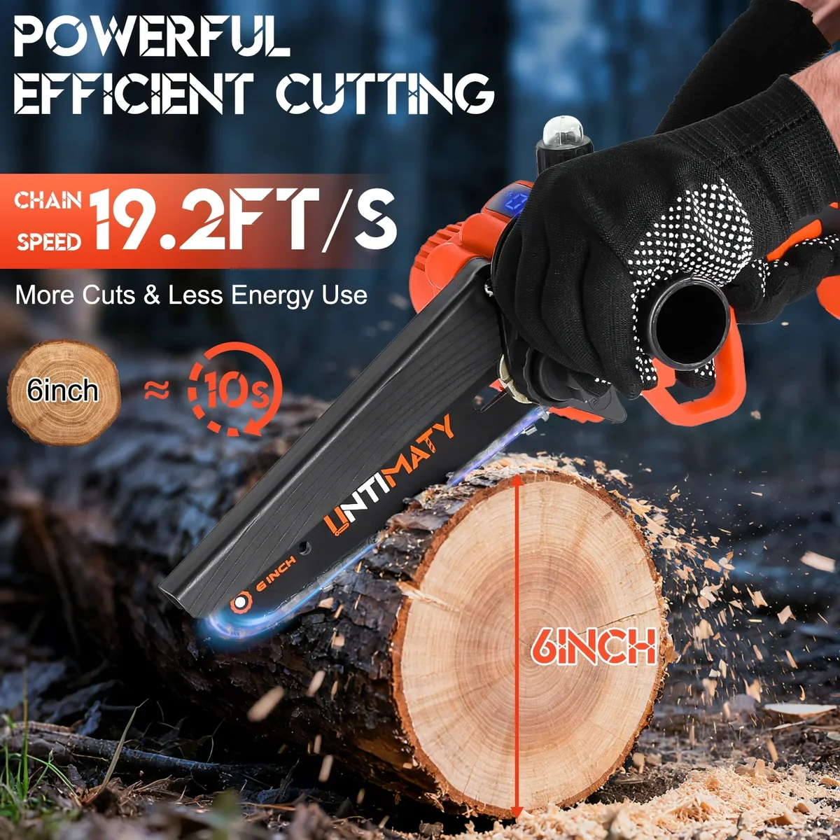 UNTIMATY Mini Chainsaw 6 Inch, 21V Cordless Electric Chainsaw with 2 Batteries & 2 Chains, Safety Lock, Handheld Chain Saw for Tree Trimming Wood 3542