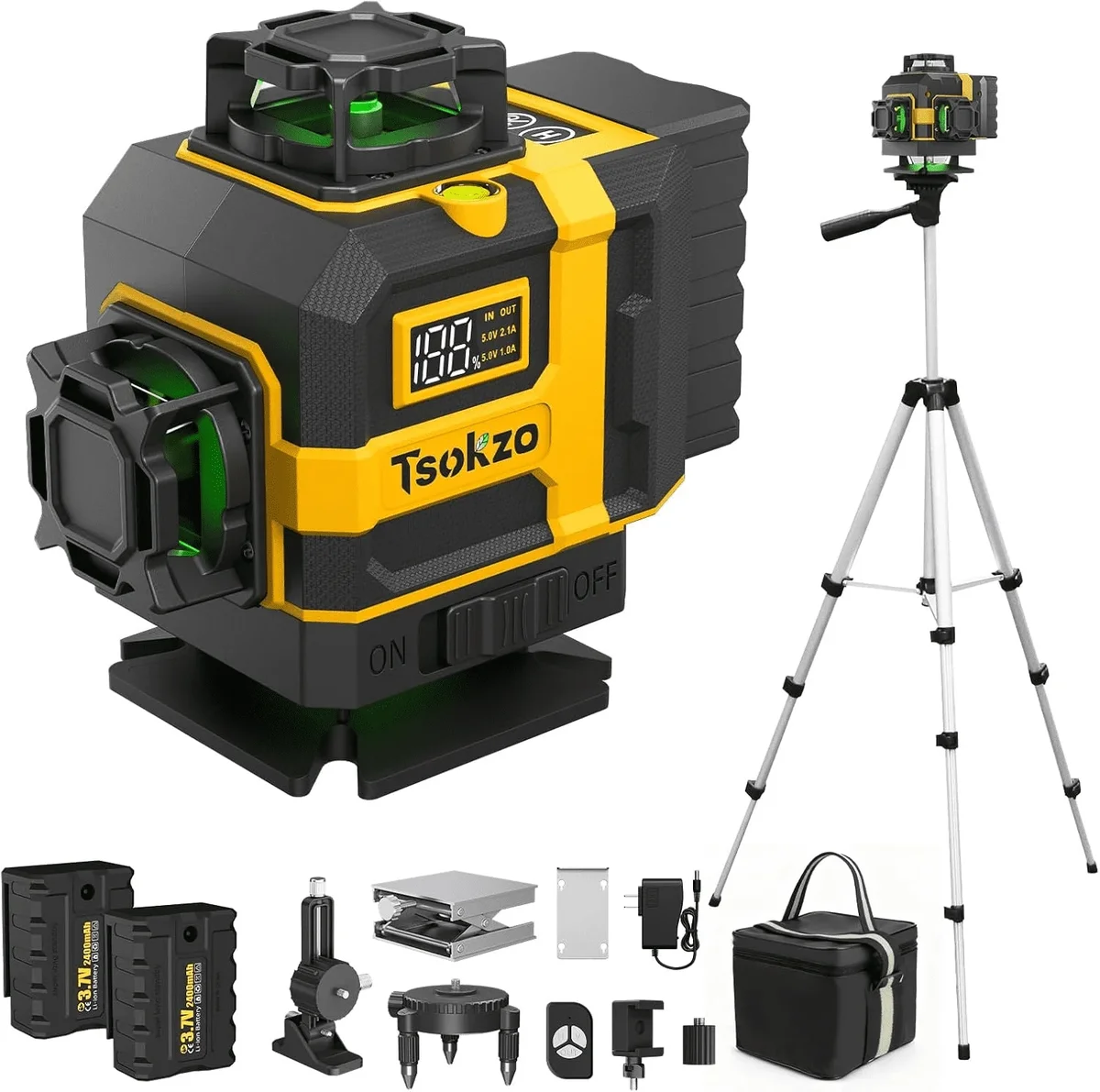 Tsokzo Cross Laser Level with Tripod - 16 Lines Green Line Laser with Tripod, 4D Laser line Level, 4x360° Self Leveling Laser for Tile, Picture Hanging 2262