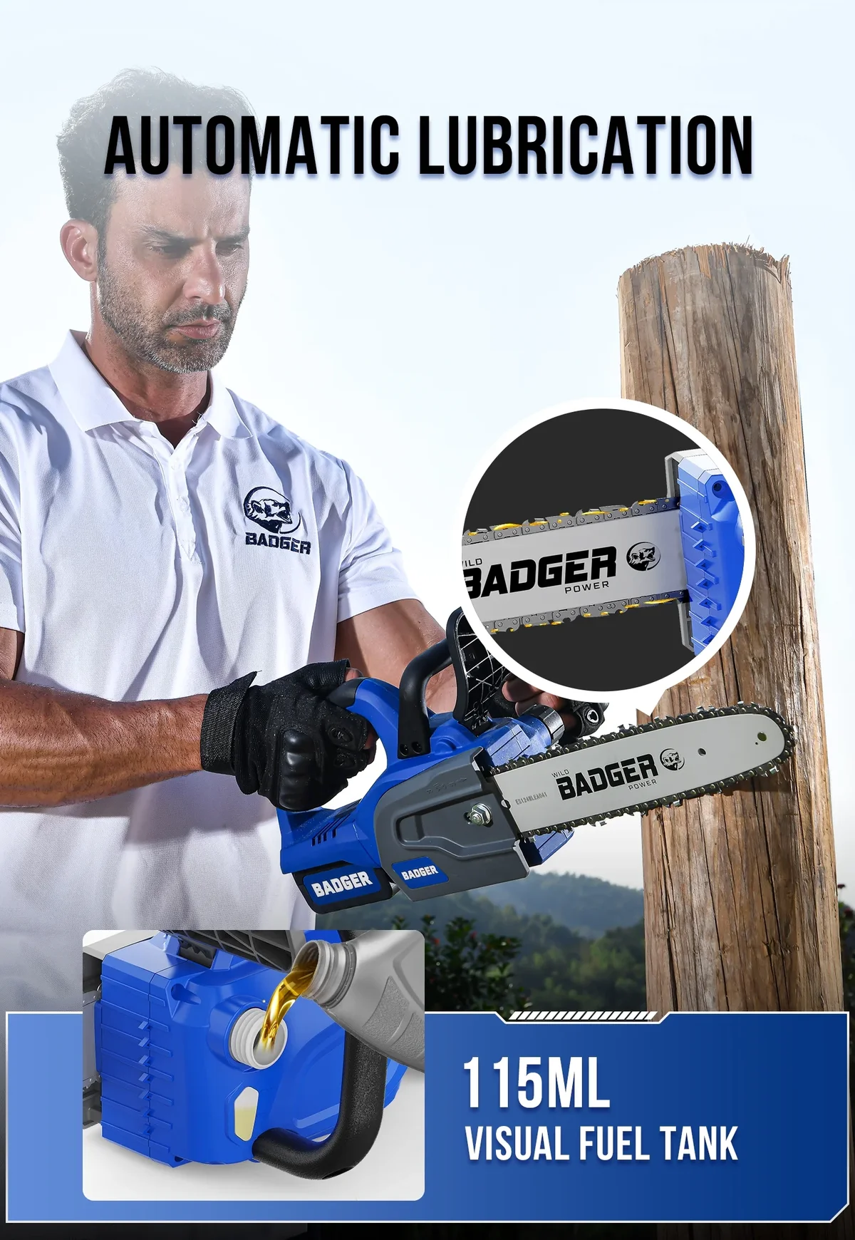WILD BADGER POWER Electric Cutting Chainsaw Cordless 20V 12" Brushless, 4.0 Ah Battery and Charger 5137