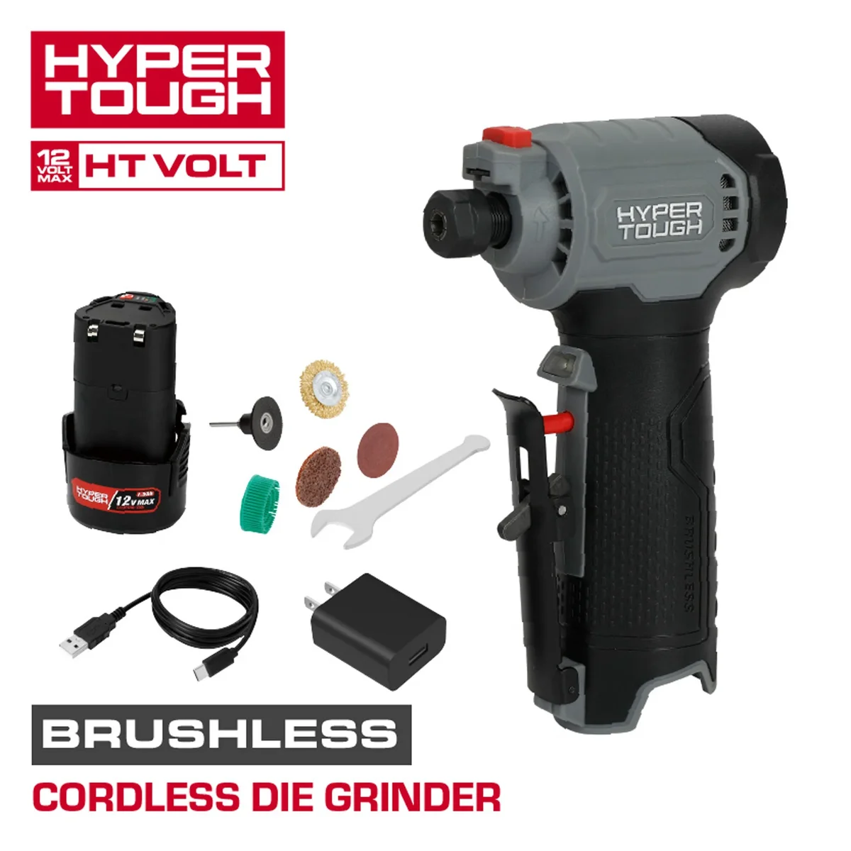 Hyper Tough 12V Brushless Cordless Die Grinder with 1.5Ah Battery 9866