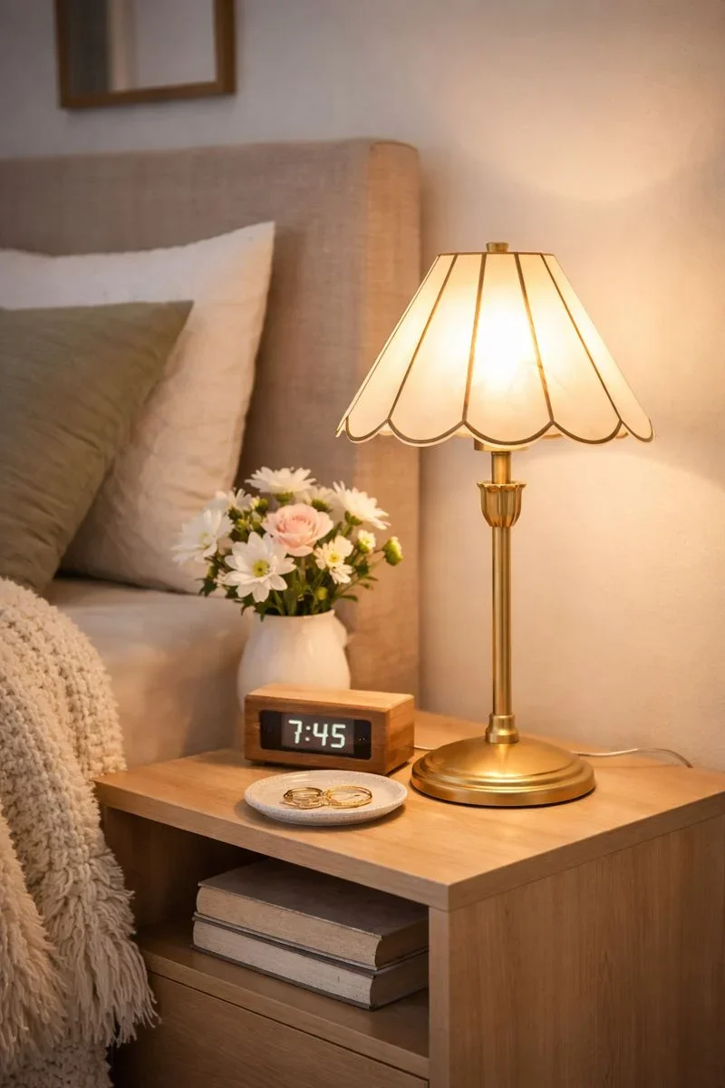 Home Decor Collection Capiz Scalloped Glass Table Lamp, Gold Finish, 19"H 3352