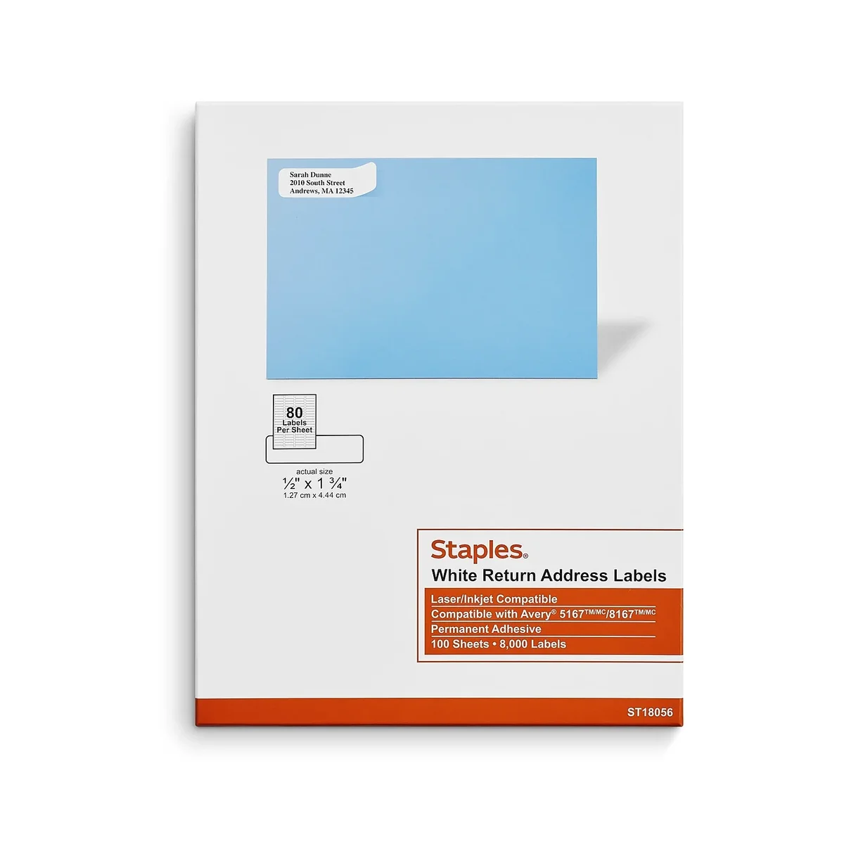 Staples Laser/Inkjet Shipping Labels 0.5"W x 1.75"L White 80 Labels/Sheet 18056/SIWO090 1653