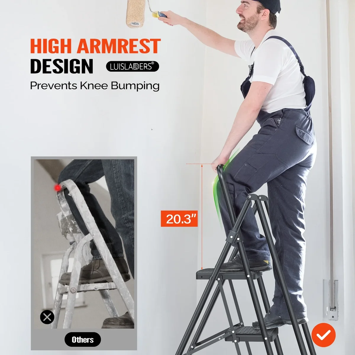 LUISLADDERS 3 Step Ladder with Handrails, Folding Step Stool with Widened Anti-Slip Pedal, 500lbs Lightweight Step Ladder 3 Step Folding, Multi-u 2736