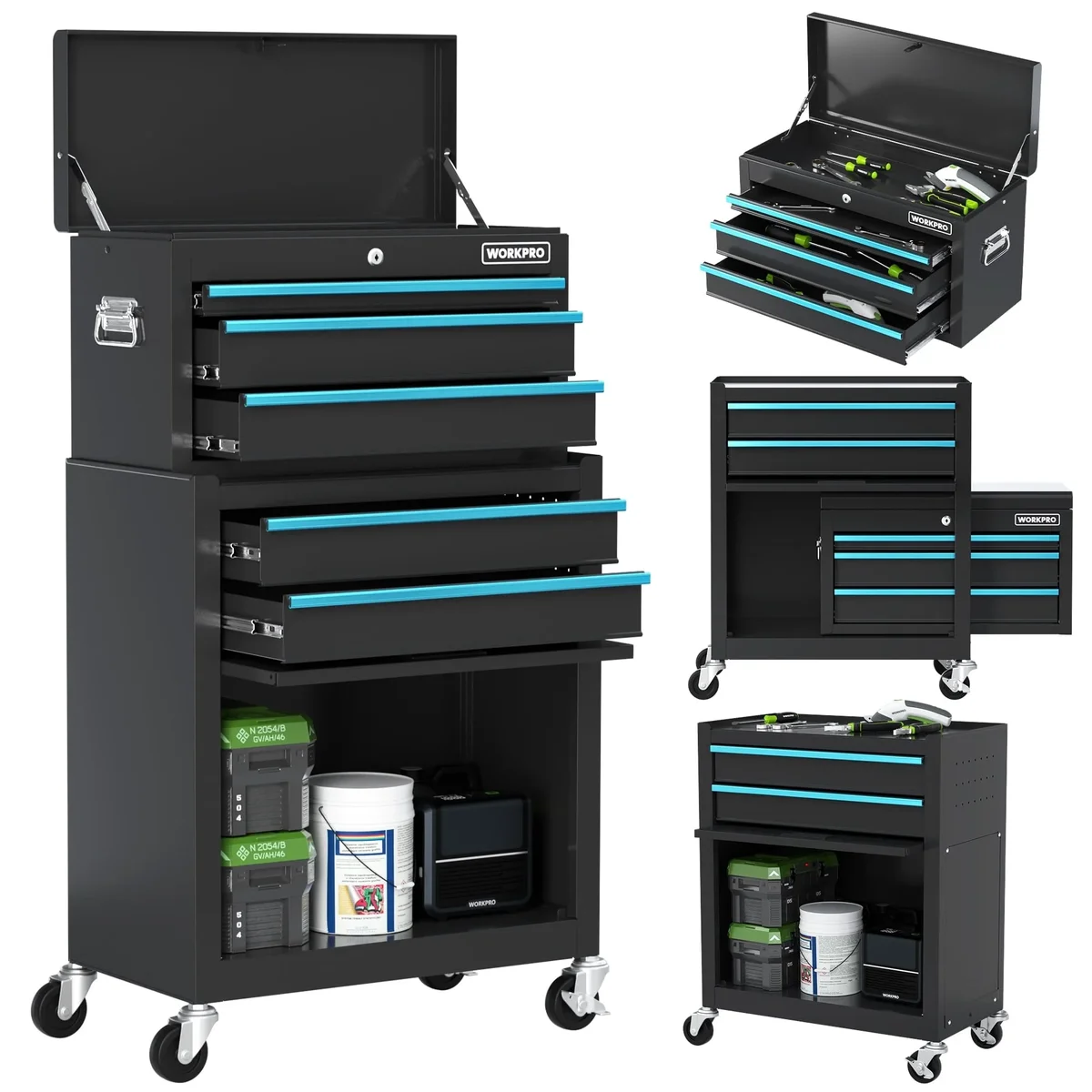 WORKPRO 24.5 inch 5-Drawer Rolling Tool Chest, Sliding Metal Drawer Rolling Tool Storage Cabinet, Removable Toolbox Organizer for Workshop, Garag 0712