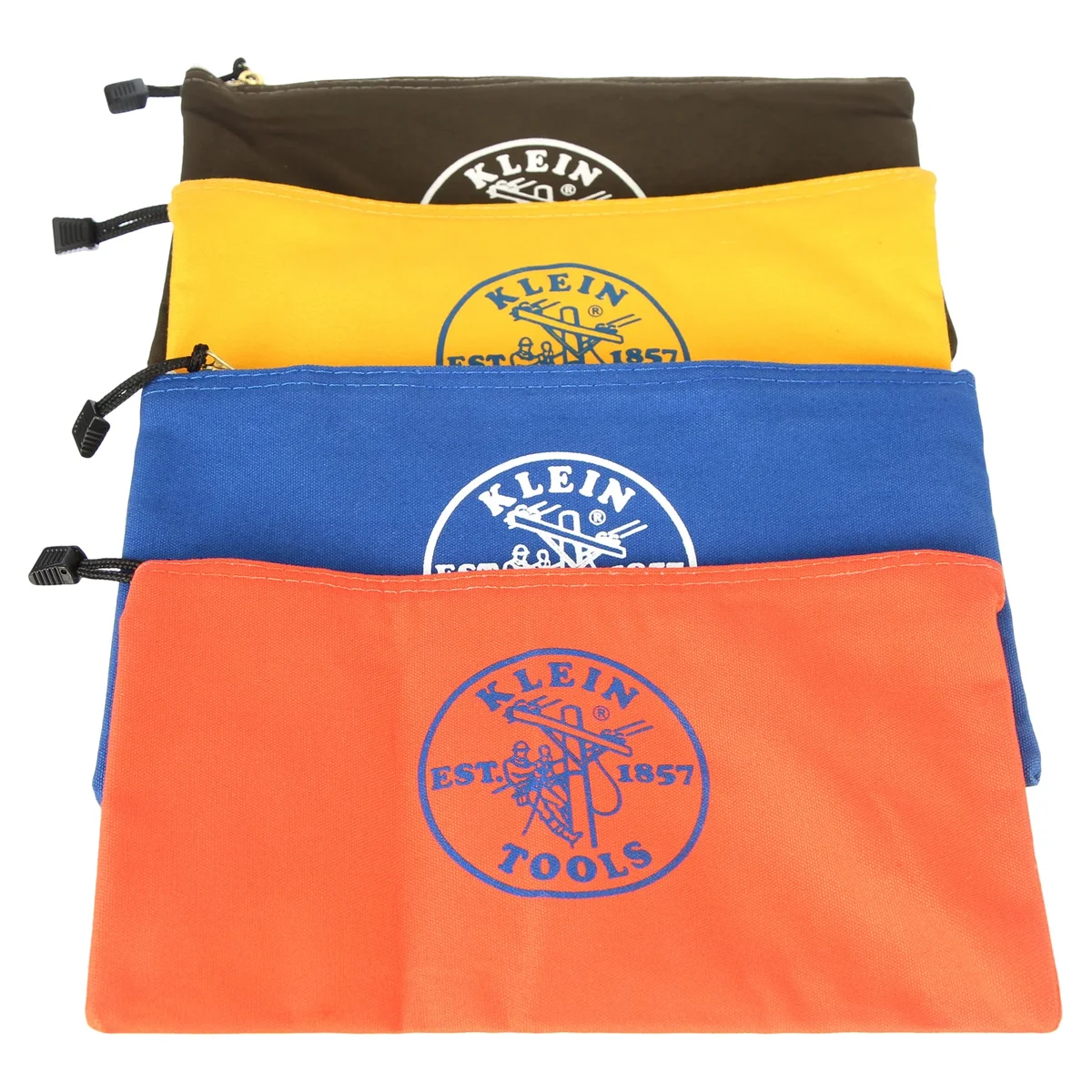 Klein Tools 4 Pack Canvas Zipper Tool Bags, Olive/Orange/Royal Blue/Yellow 2291
