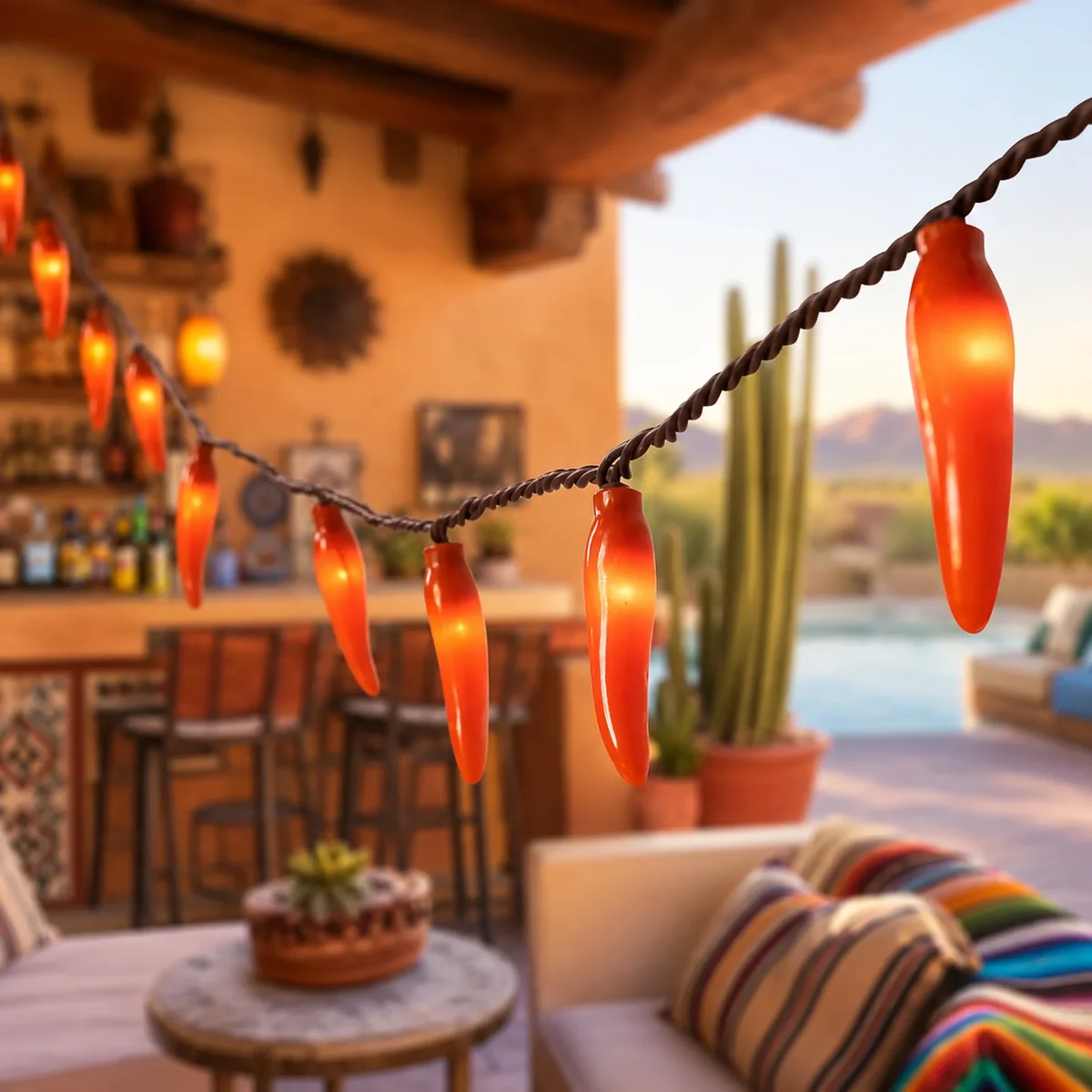 Everdaily Essentials Chili Pepper Indoor Outdoor Patio Light Set - Orange - 19.5' Brown Wire - 35ct 6611