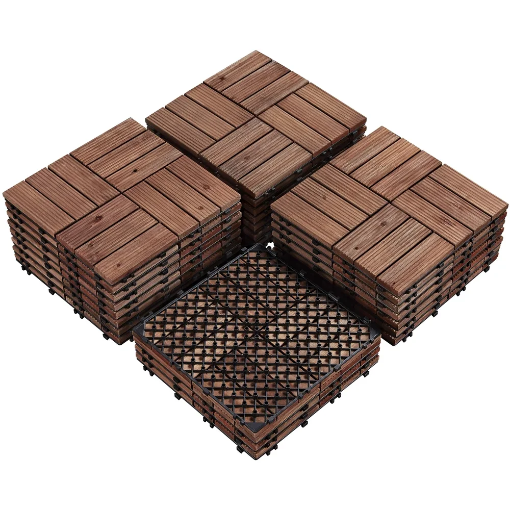 Alden Design 12” x 12” Interlocking Wood Flooring Tiles for Deck, Pack of 27, Brown 1561