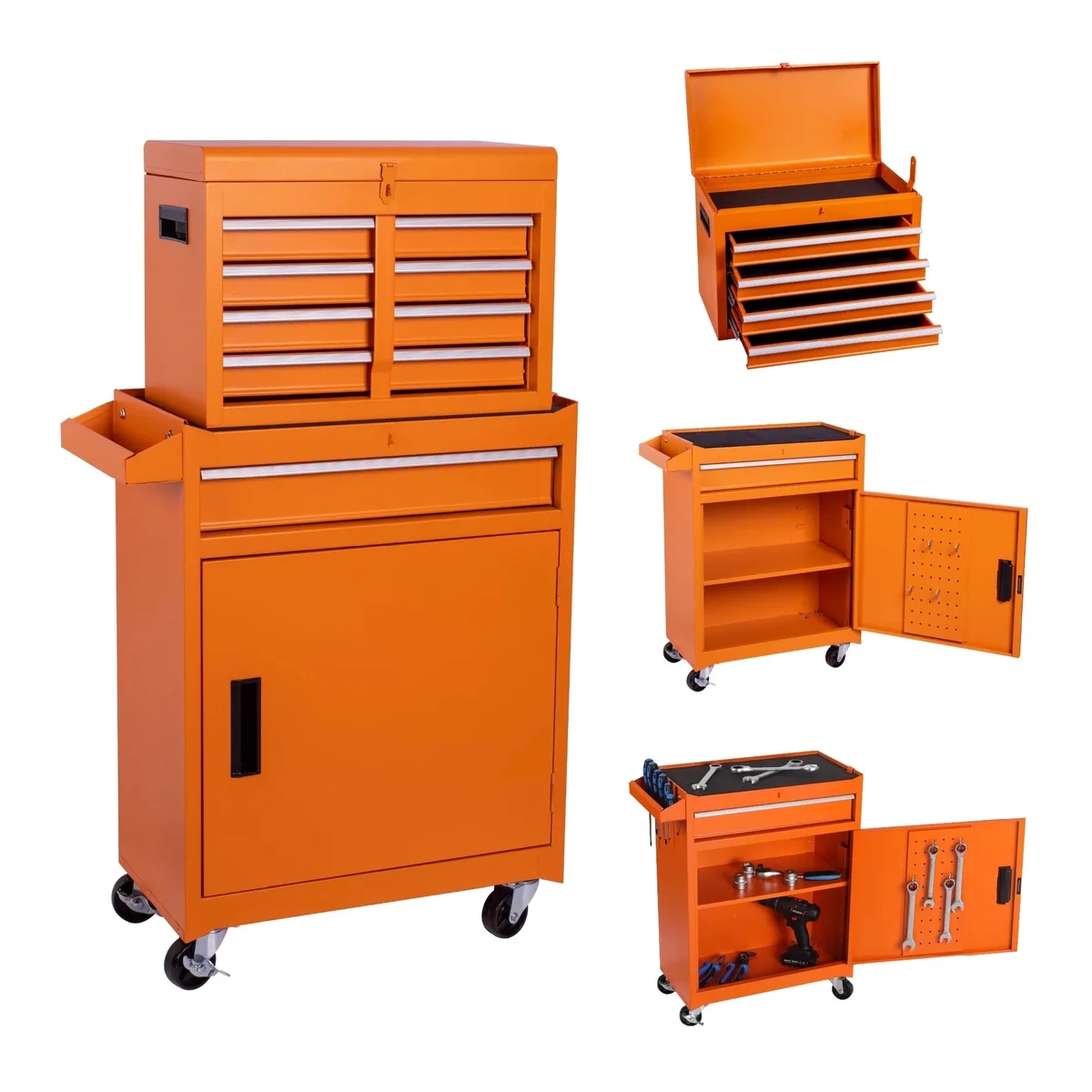 Seizeen Rolling Tool Box, 2-IN-1 Steel Tool Chest and Storage Cabinet, Removable Tool Box Organizer On Wheels with 5 Sliding Drawers for Garage W 2670