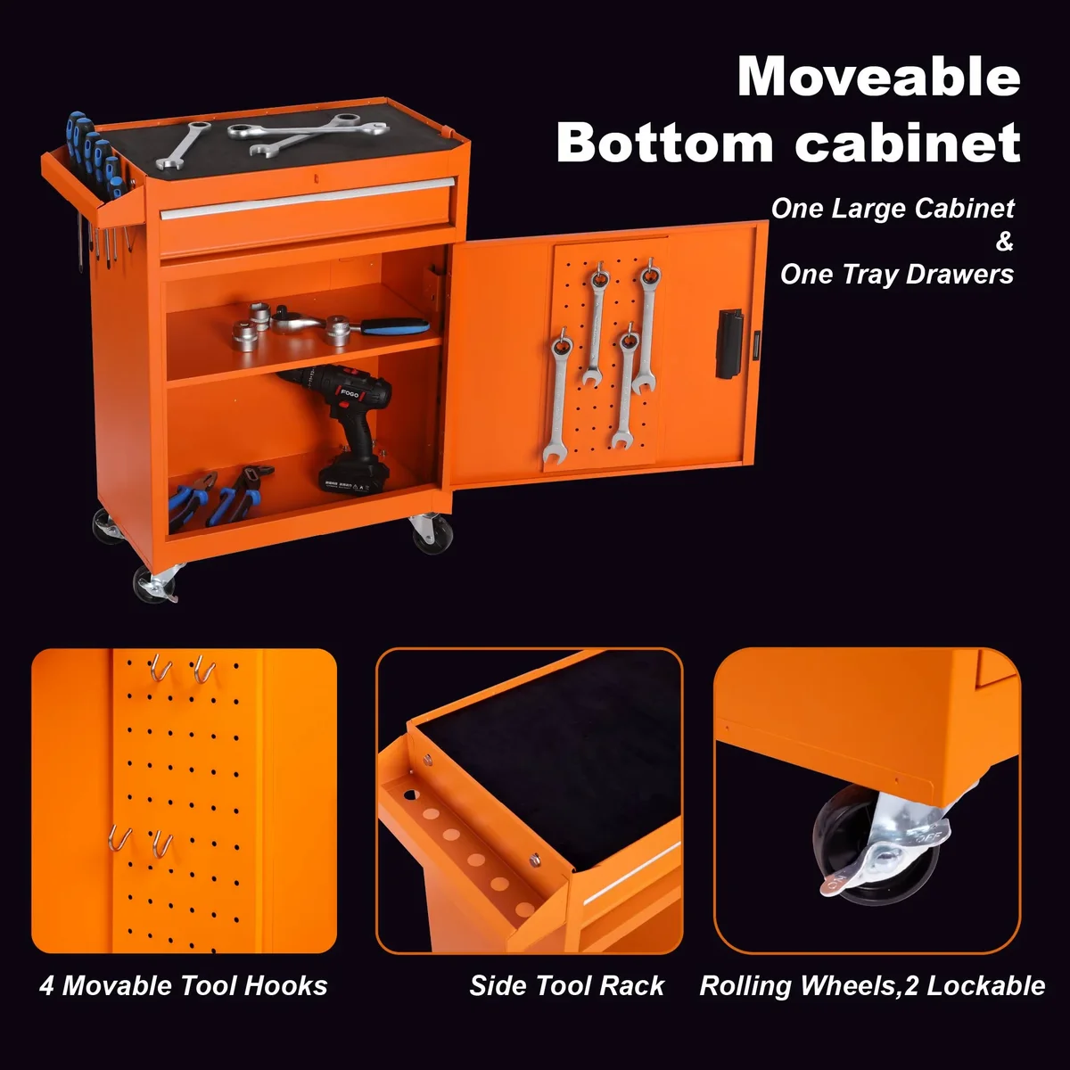 Seizeen Rolling Tool Box, 2-IN-1 Steel Tool Chest and Storage Cabinet, Removable Tool Box Organizer On Wheels with 5 Sliding Drawers for Garage W 2670