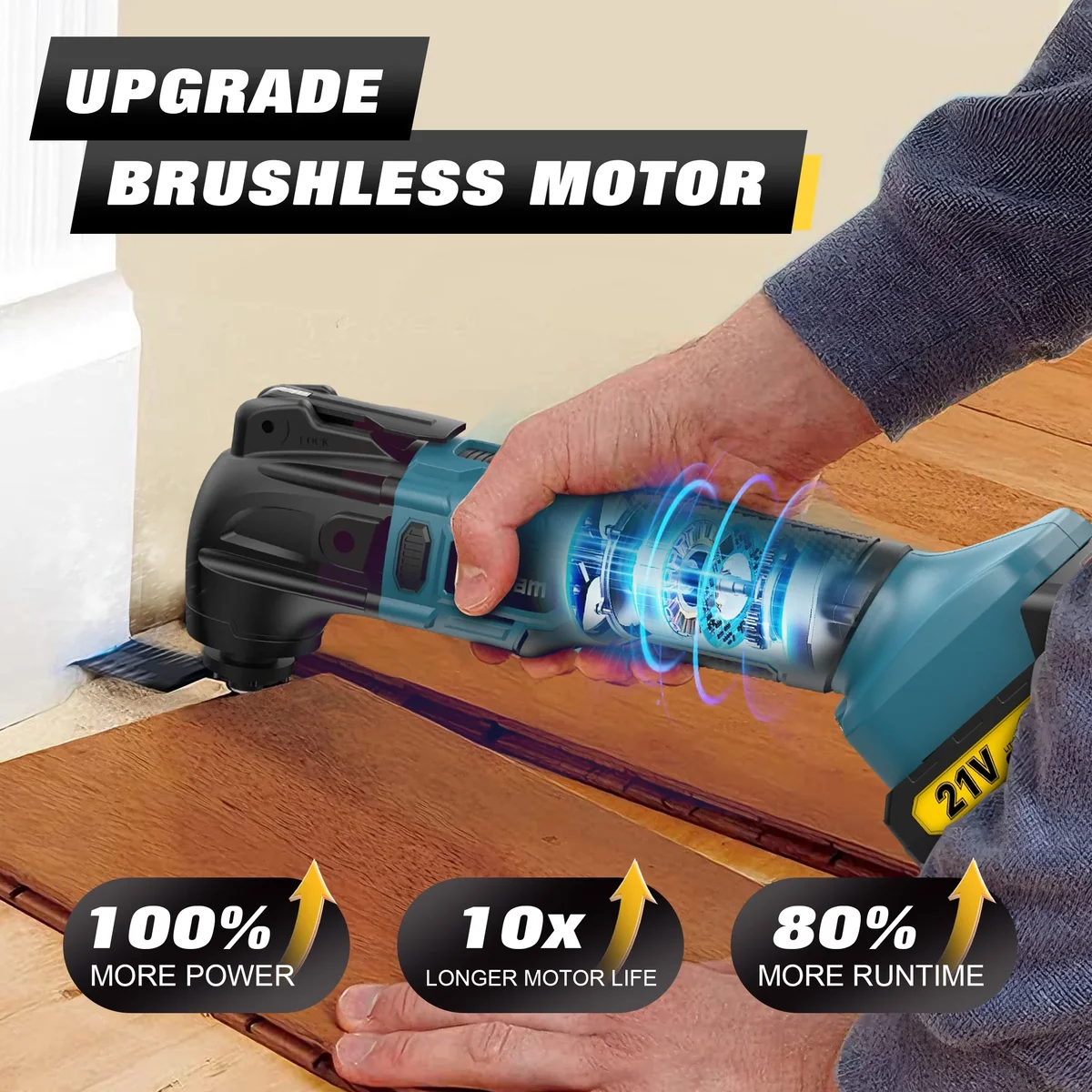 Everdaily Essentials 21V Max Cordless Oscillating Multi-Tool with Brushless Motor, 2 x 2.0Ah Battery, Auxiliary Handle, 23pcs Accessories Ref. 9791