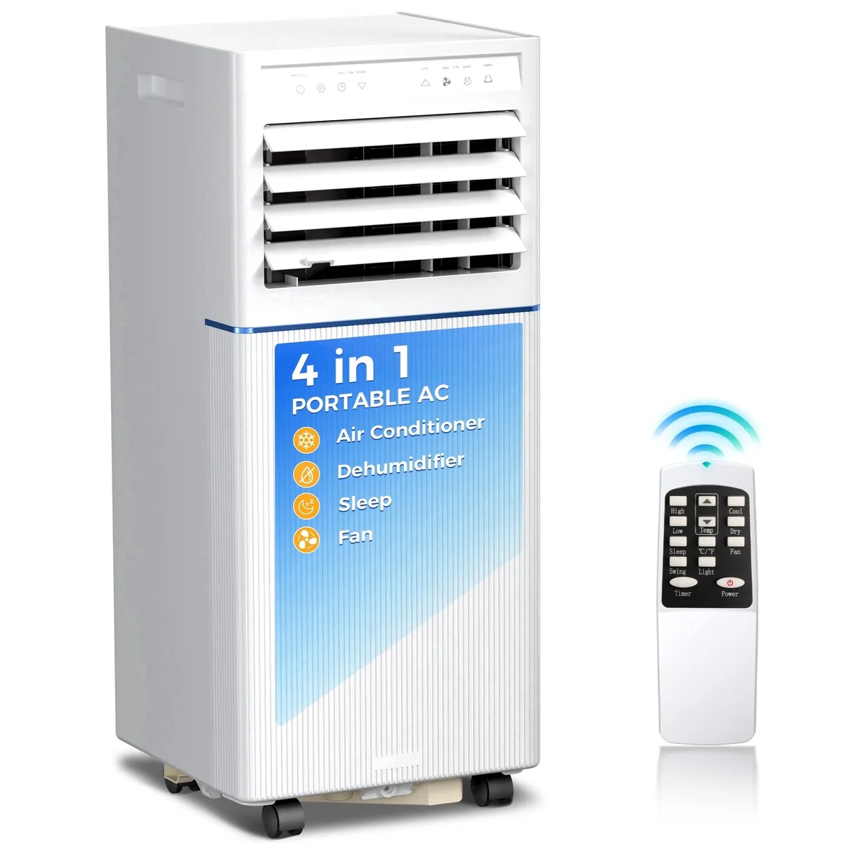 KISSAIR Portable Air Conditioner 8000 BTU Ashrae, 4-in-1 Portable AC, Dehumidifier & Fan with 24-Hour Timer/Remote Control/Windows Kit (White) 1410