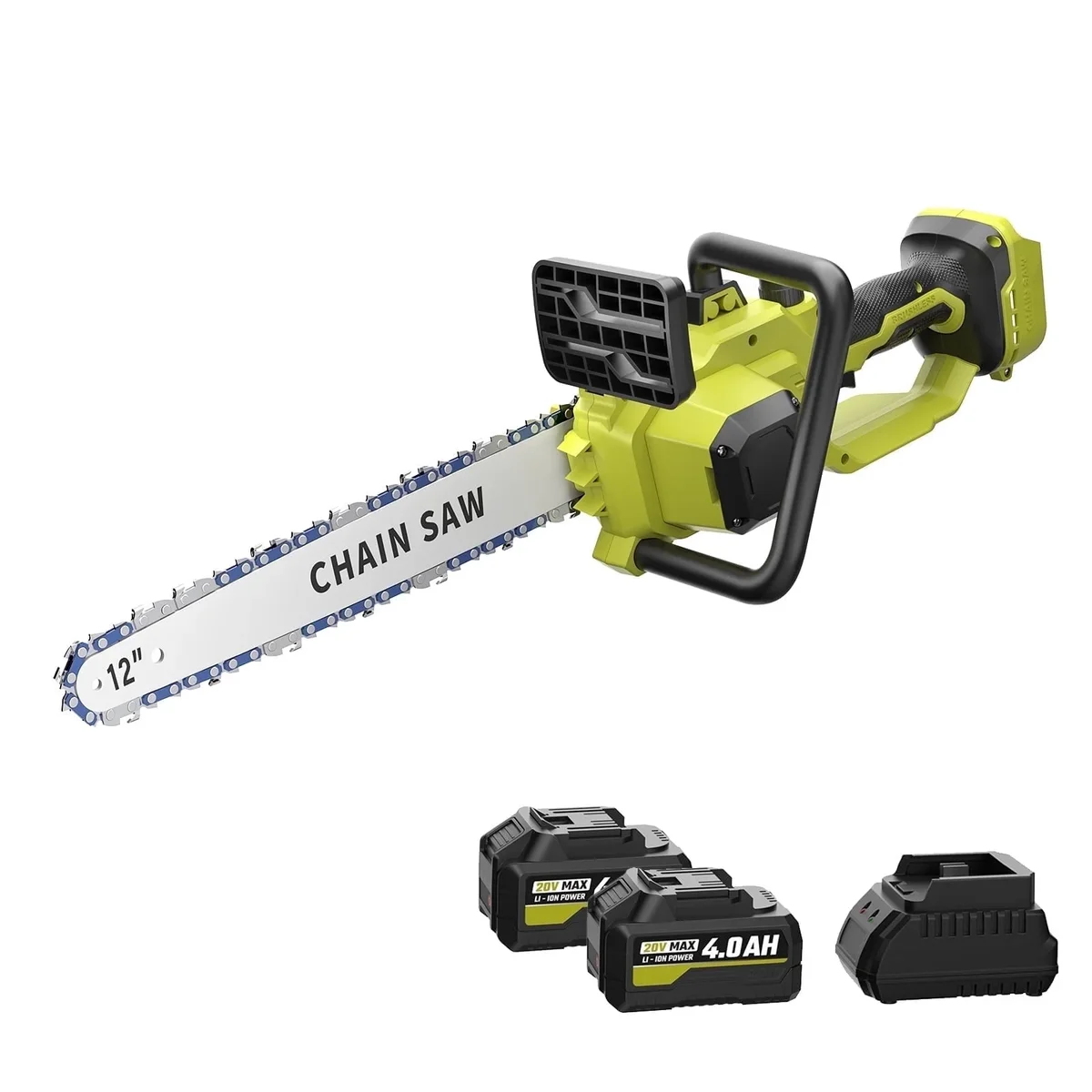 VERVEWAVE 12” Mini Chainsaw, Electric chainsaw with Tool-free Chain Tension, Includes Two 4.0Ah Battery & Charger, Ideal for Tree Felling, Branch Trimmin 5505