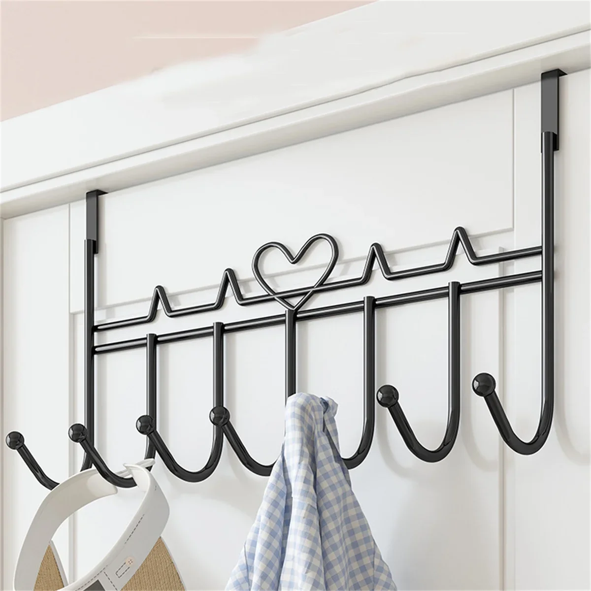 Bexikou Over The Door Hooks, Over The Door Towel Rack Coat Rack Hanger with 7 Hooks, Metal Hanging Organizer, Over The Door Hooks Holder for Clothes Coat 3465