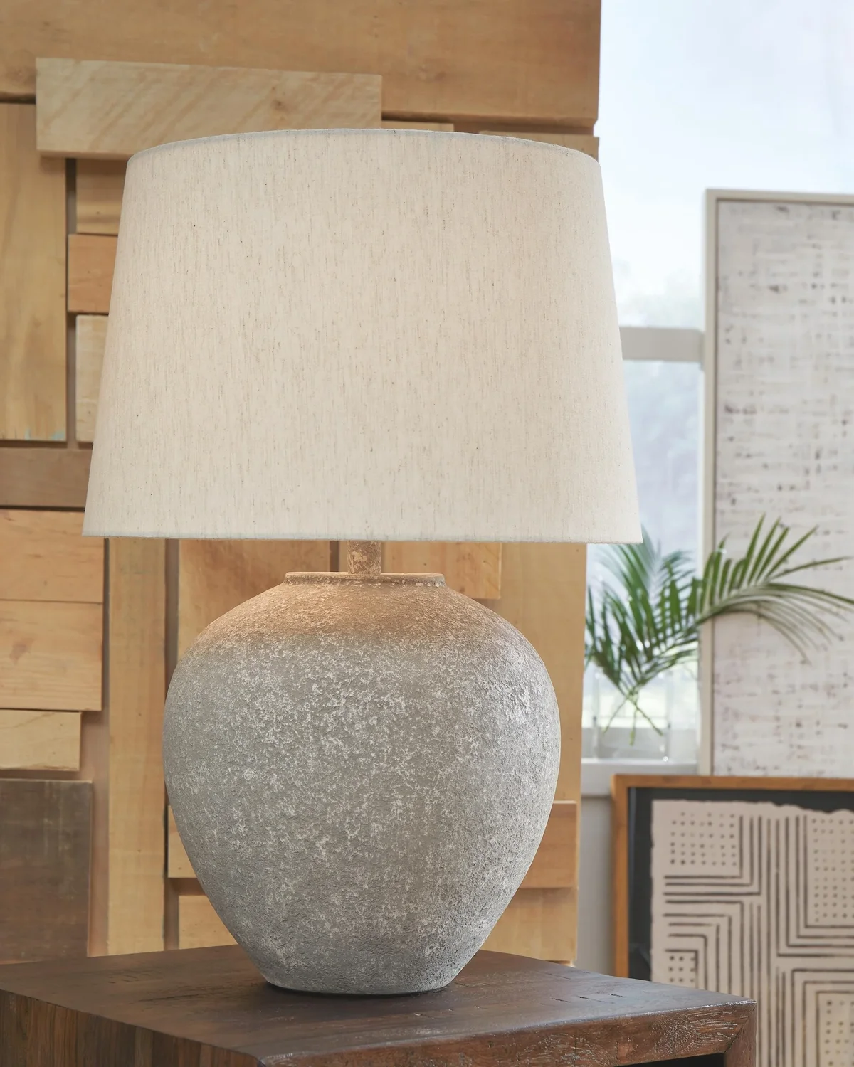 Signature Design by Ashley Dreward Metal Table Lamp, Distressed Gray, Modern Drum Shade, 3-Way Switch 2682