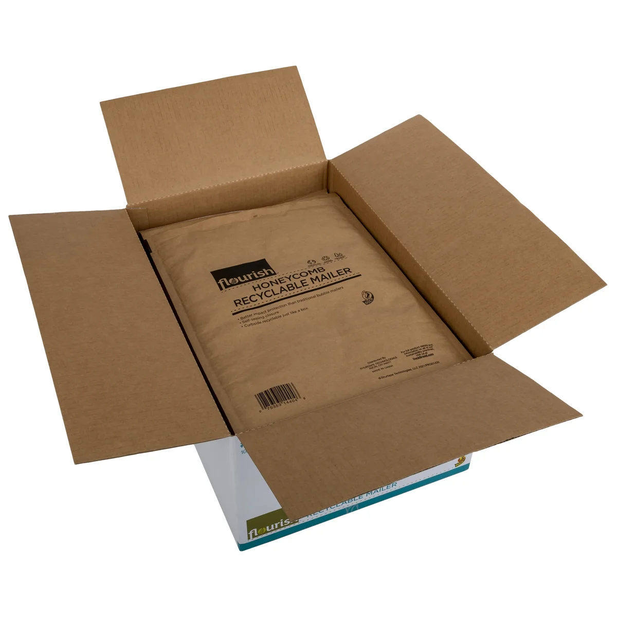 Flourish Brand #5 Honeycomb Recyclable Mailer - Brown, 20 Pack, 10.6 in. x 14.8 in 0372