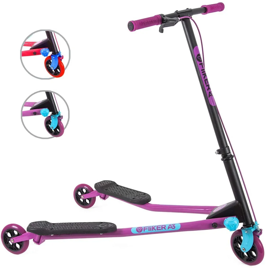 Yvolution Fliker Air A3 Kids 3 Wheels Drift Wiggle Scooter for Boys and Girls Ages 7+ Years (Purple) 4619