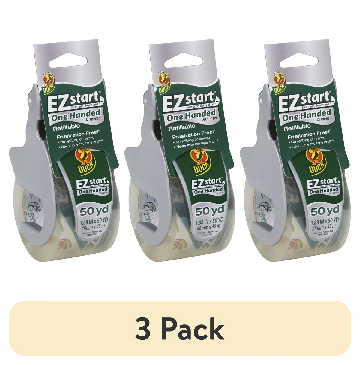 Duck Brand (3 pack) Duck EZ Start Packaging Tape One-handed Dispenser, 1.88 in. x 50 yd., Clear 6328