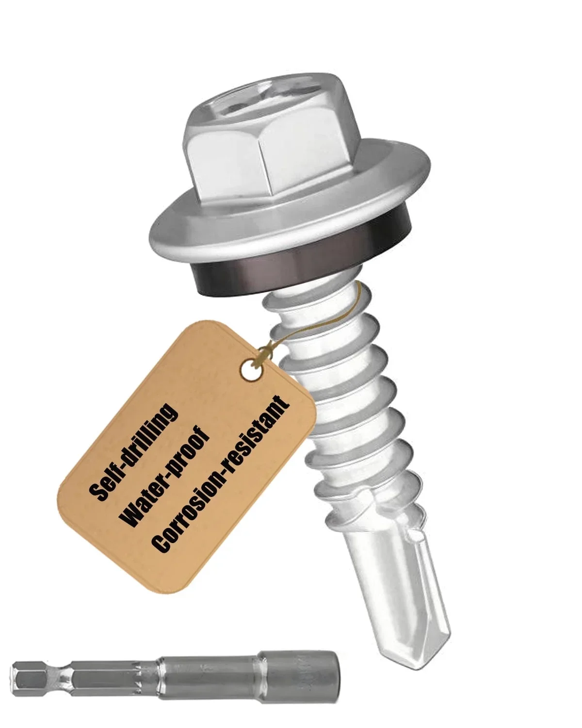 Allwin #12 x 1” Roofing Screws, Self-Drilling, Hex Head with Leak-Proof EPDM Washer, 1500H Salt Spray Tested, Silver-Coated Carbon Steel, Metal-to-Woo 8074