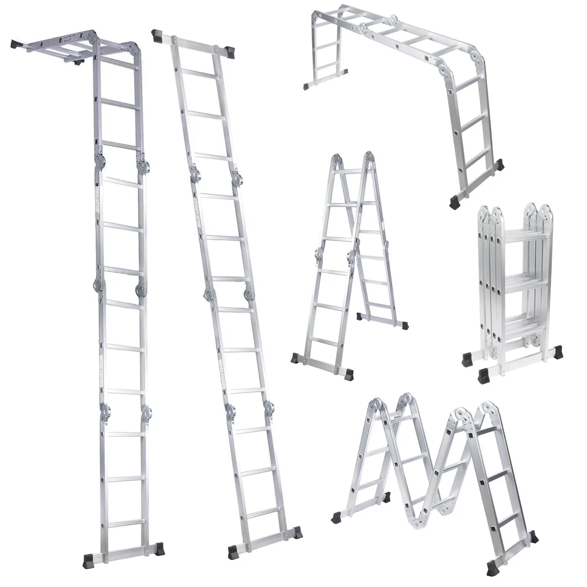 Everdaily Essentials 12.5ft 7 in 1 Multi-Purpose Ladder, Folding Aluminium Extension Ladder w/Anti-Slip Feet, EN 131 Standard 330LB Capacity 5498