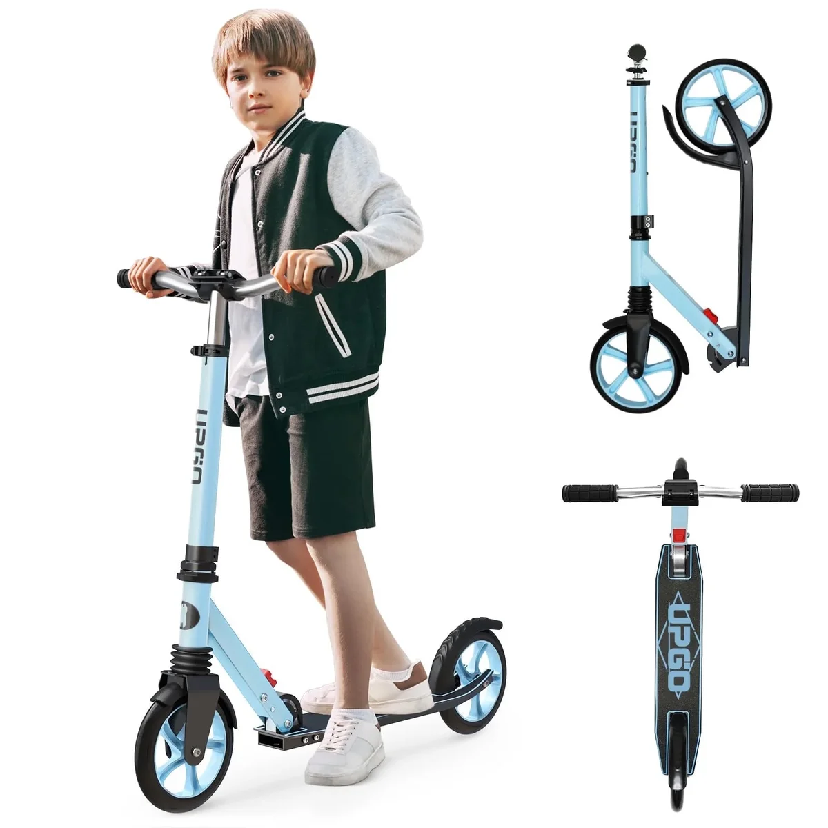 UPGO Kick Scooter for Ages 6+, Kids, Teens & Adults, 240 lb Max Load, Foldable, 8-Inch Wheels,Blue 6689