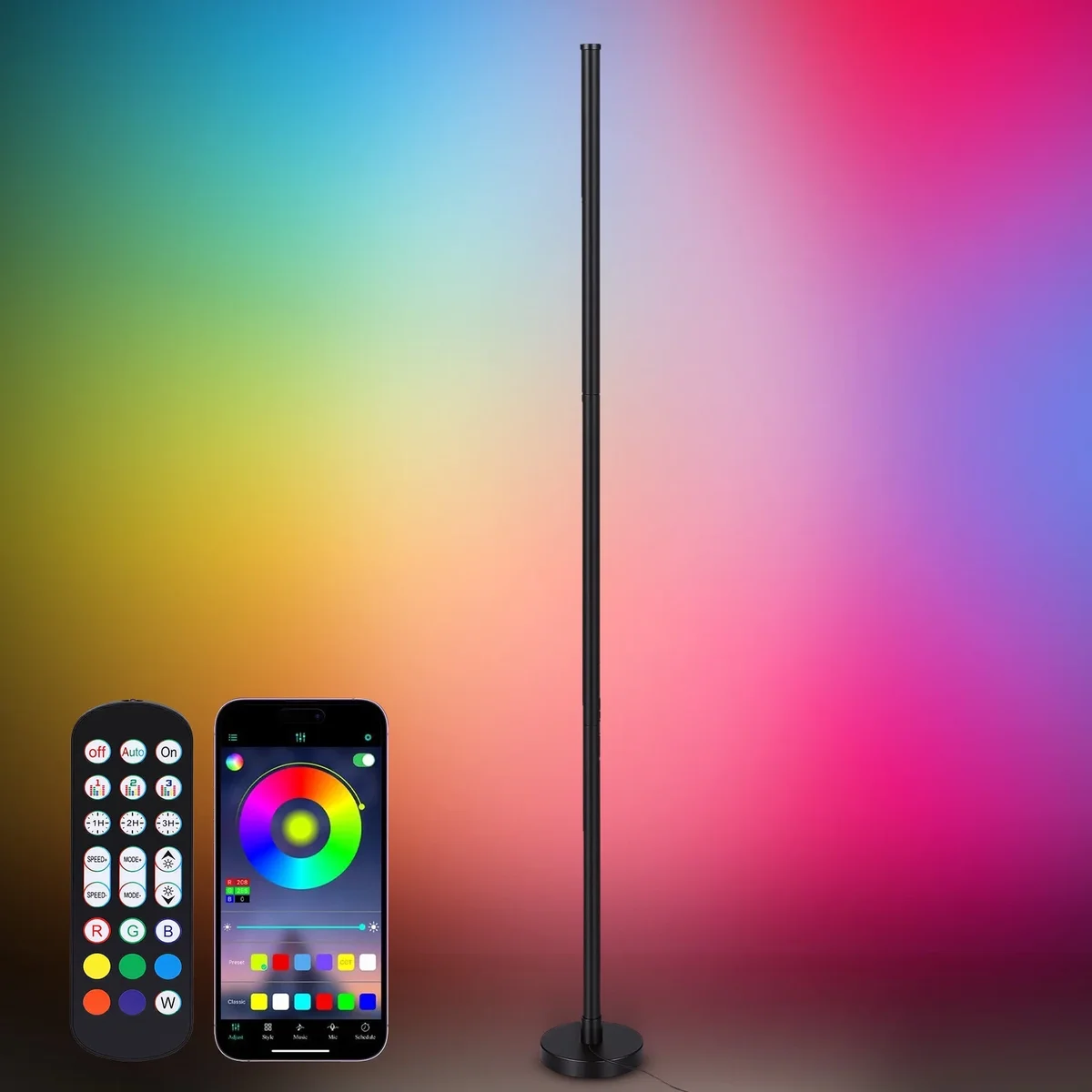 Ccdes Corner Floor Lamp, Smart RGB LED Corner Lamp with App and Remote Control, 16 Million Colors & 50+ Scene, Music Sync, Timer Setting, Ideal for Liv 6399