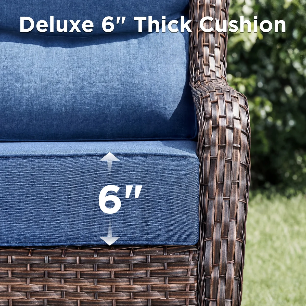 Unnifurnzi Outdoor Sofas All Weather Wicker Outdoor Couch with 6 Inch Thick Cushions Outdoor Furniture Couch for Porch Poolside Balcony-Brown/Blu 7831
