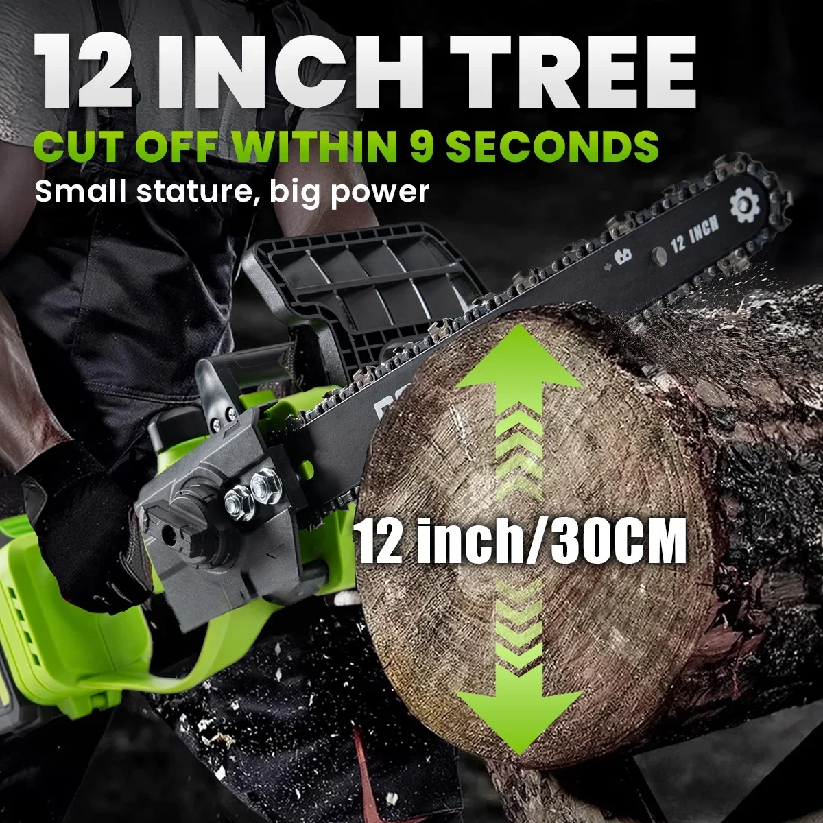 BALKONI 12 Inch Cordless Brushless Electric Chainsaw, 9000RPM High Speed Upgraded Motor, 2*4.0Ah Battery & Auto Oiler,3× Chains, Lightweight Compact Han 0432
